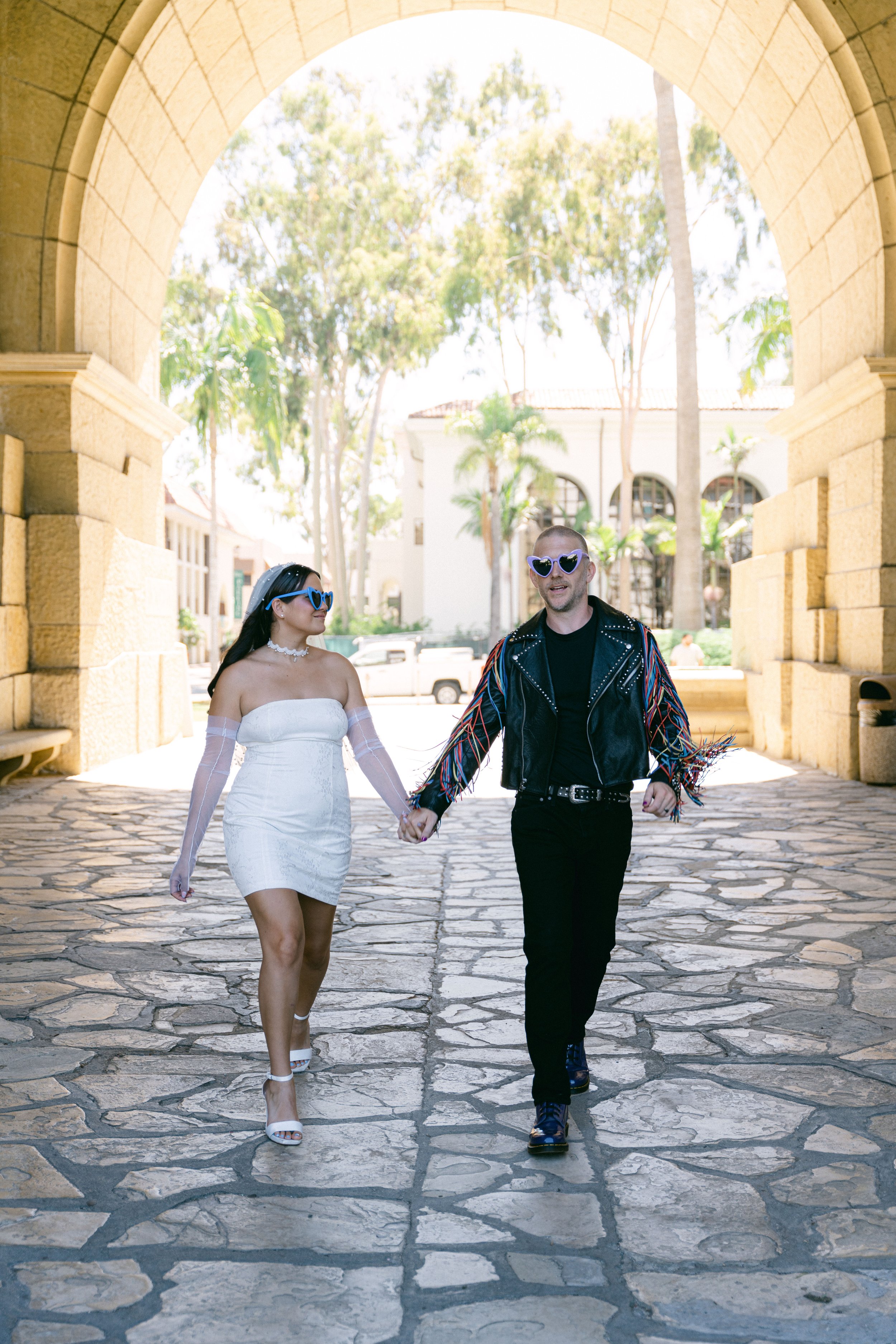 www.santabarbarawedding.com | Santa Barbara Courthouse | The Bomani’s | Bride and Groom Walking Hand and Hand