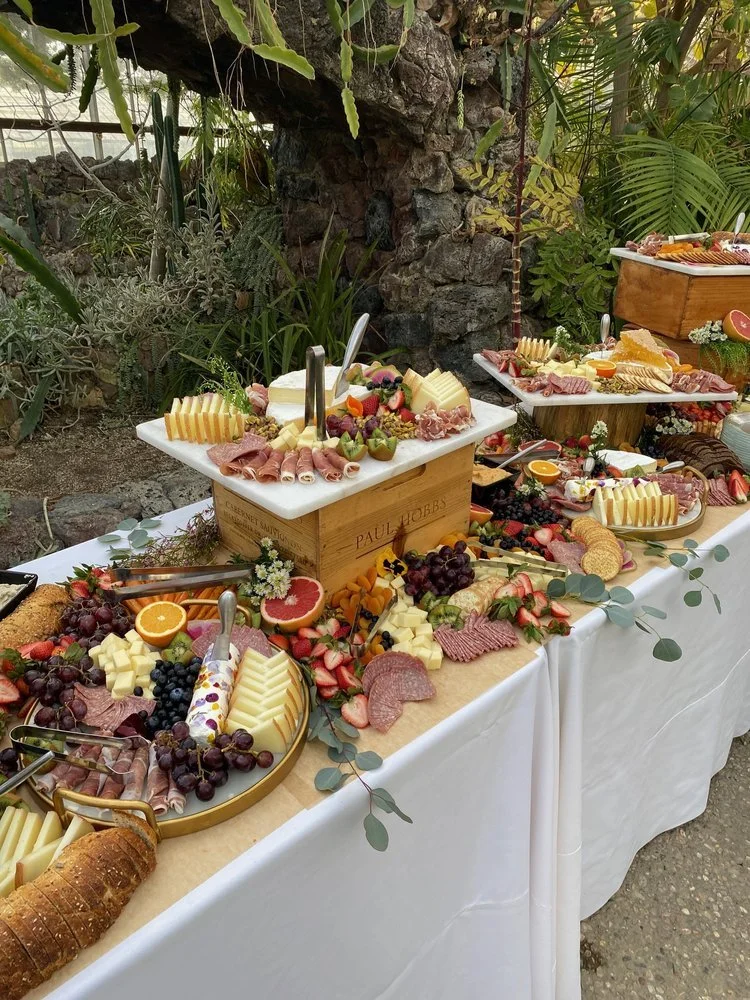 www.santabarbaraweddingstyle.com | Omni Catering | Station with Charcuterie and Colorful Foods at Santa Barbara Event