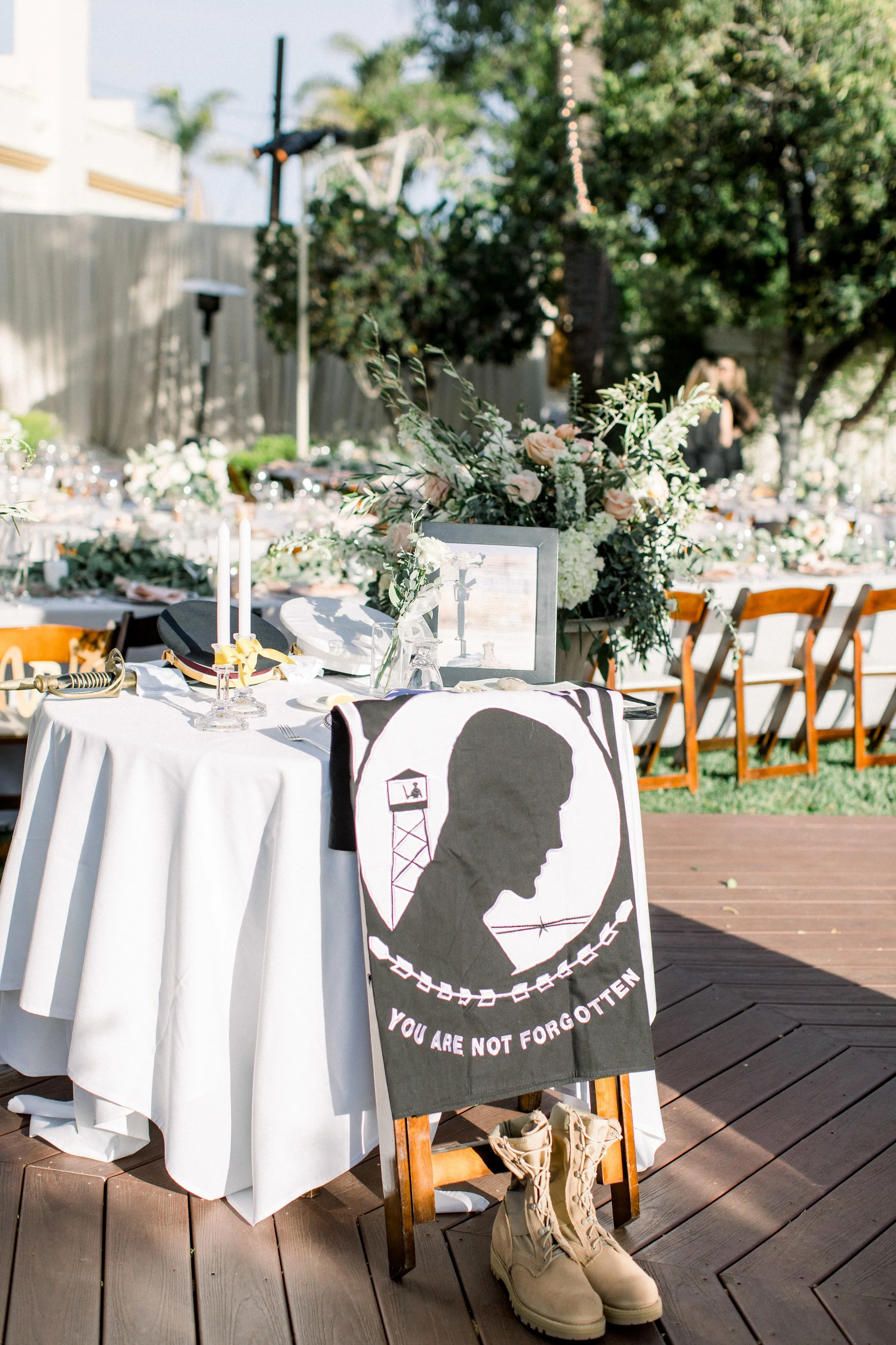 www.santabarbarawedding.com | Jenny Quicksall Photography | Memorial Table at Wedding Reception with Flag