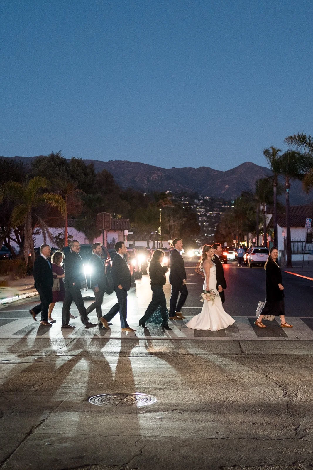 www.santabarbarawedding.com | Events by Fran | Eli Suzuki-Gill | Santa Barbara Courthouse | Blue Blossoms | Just 4 Fun Party Rentals | Party Proper | Wedding Party Walking to Reception