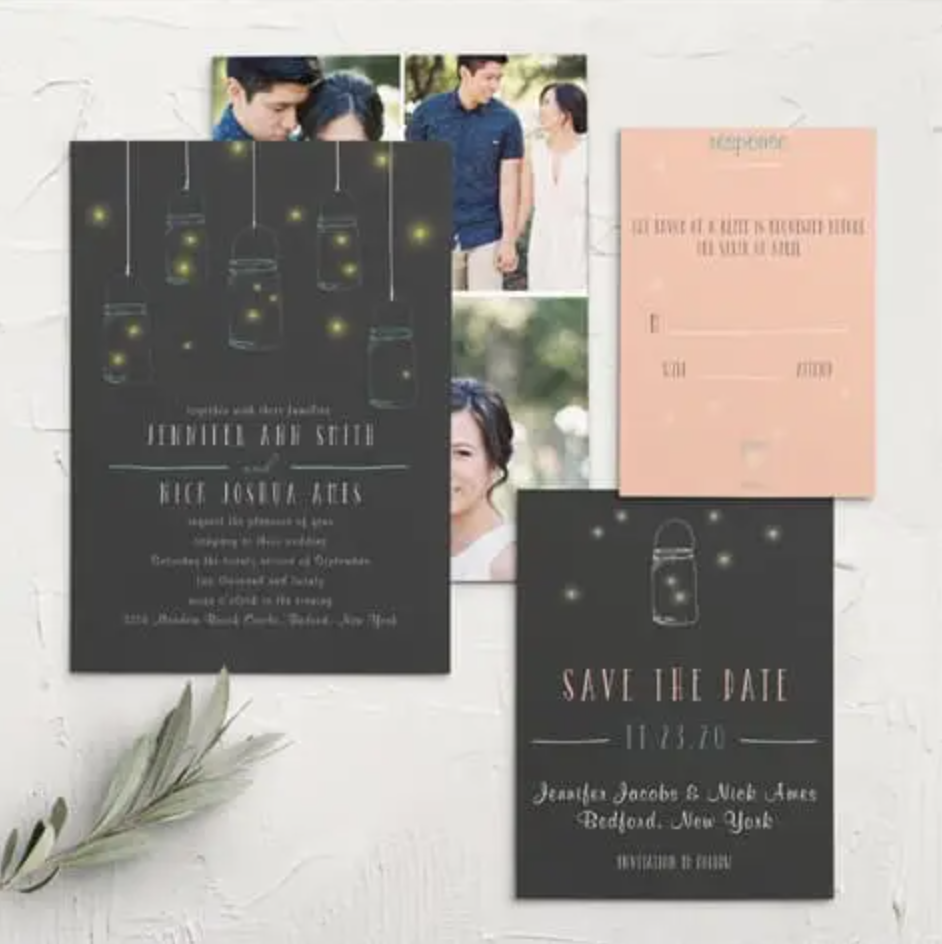 Mason Jars &amp; Fireflies Wedding Invitations