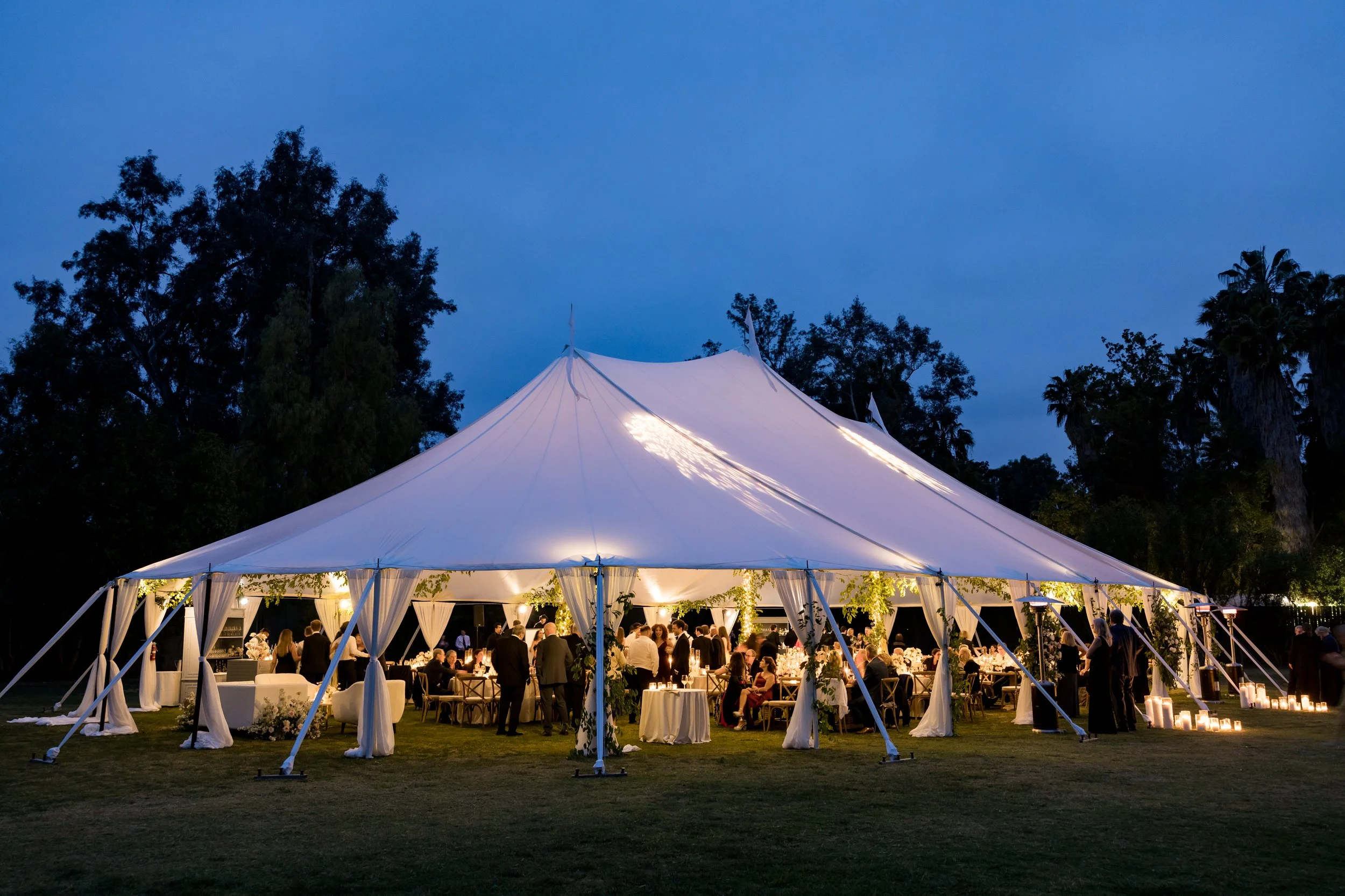 www.santabarbarawedding.com | Michael Segal | Tessa Lyn Events | Town and Country Events | Ojai Valley Inn | Enchanted Garden Floral Design | Tent View at Nighttime