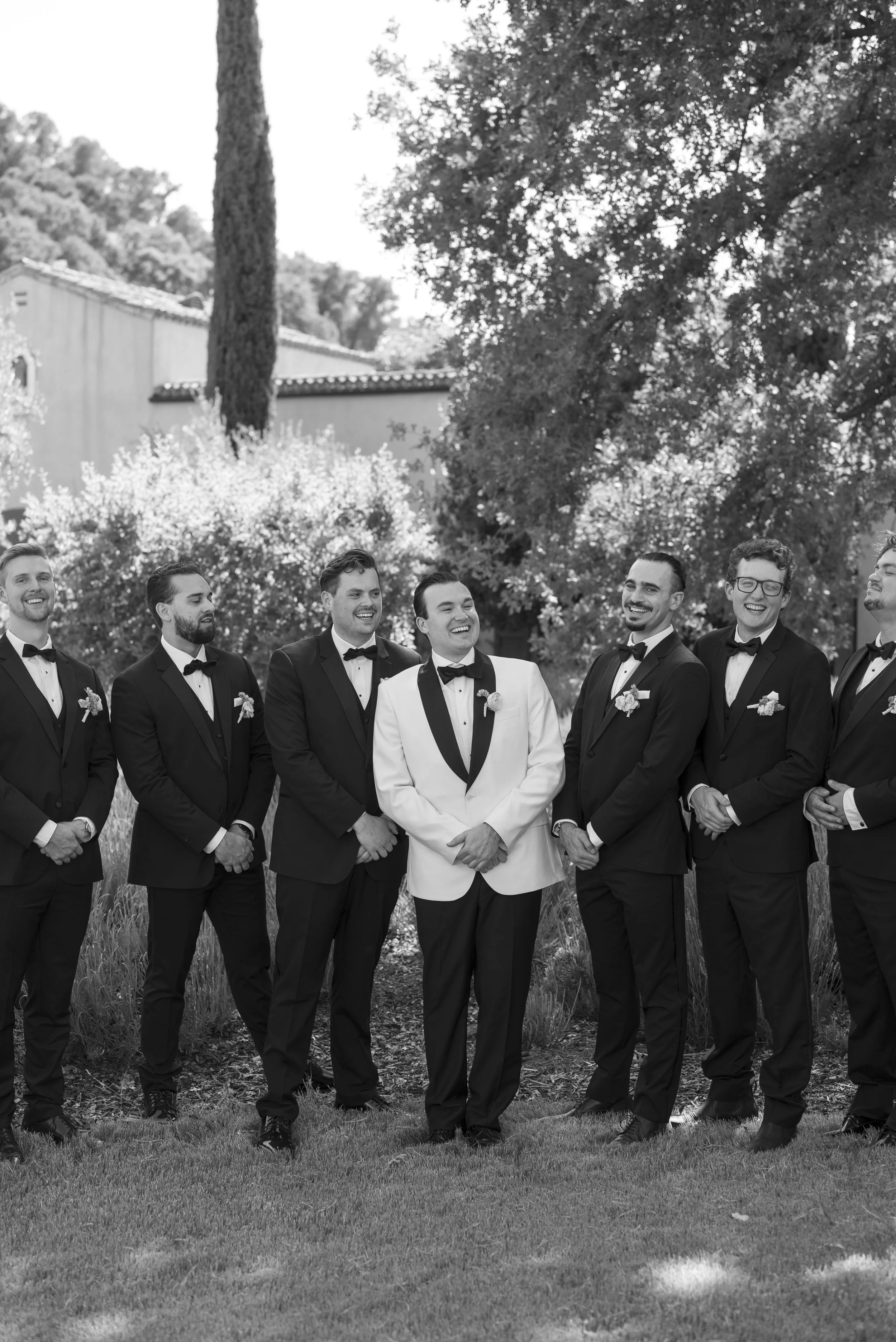 www.santabarbarawedding.com | Bliss Productions | Breahna Taylor | La Taranntella | Bright Floral | Marla Hair &amp; Makeup | Groom with Groomsmen