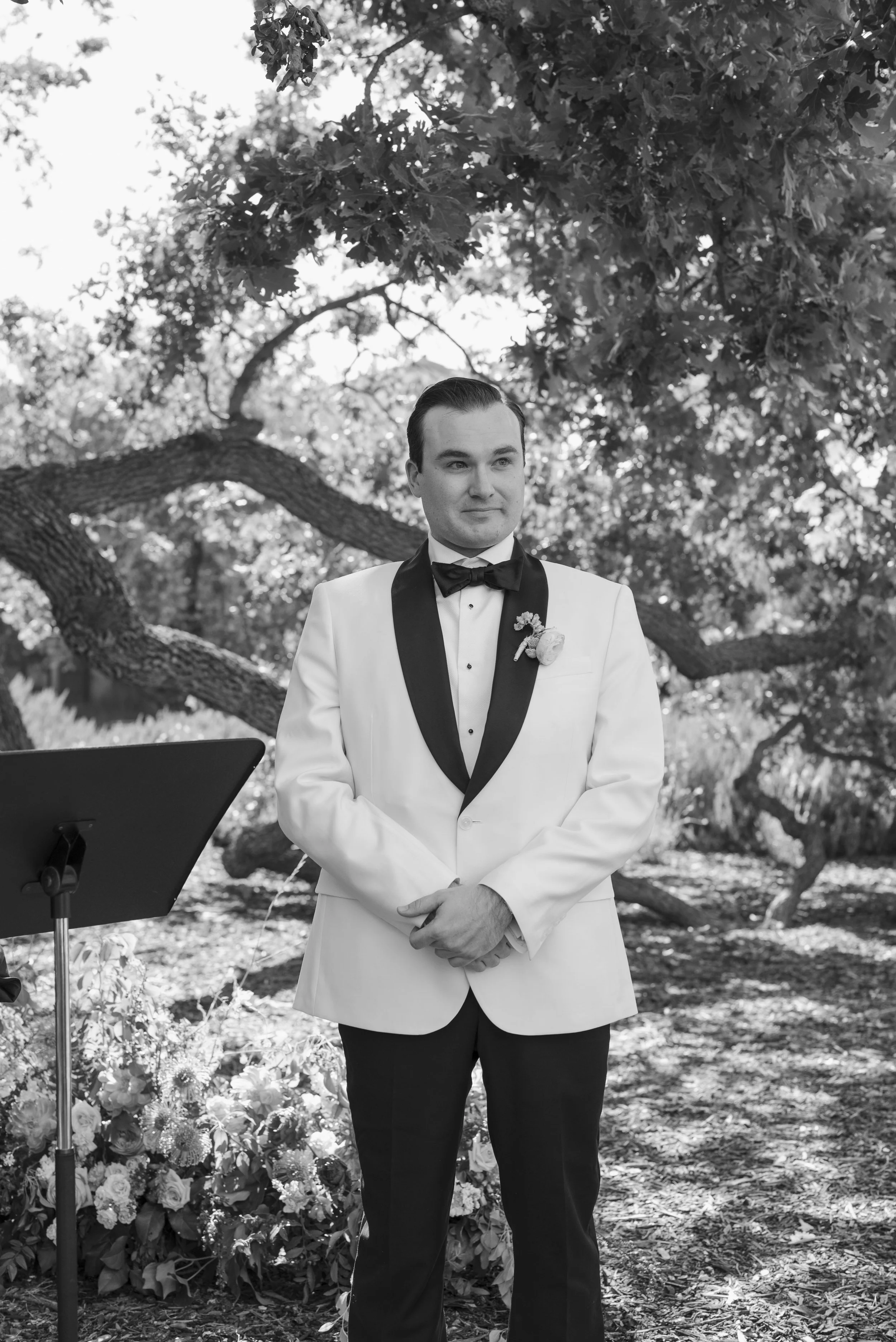 www.santabarbarawedding.com | Bliss Productions | Breahna Taylor | La Taranntella | Bright Floral | Marla Hair &amp; Makeup | Groom at Ceremony