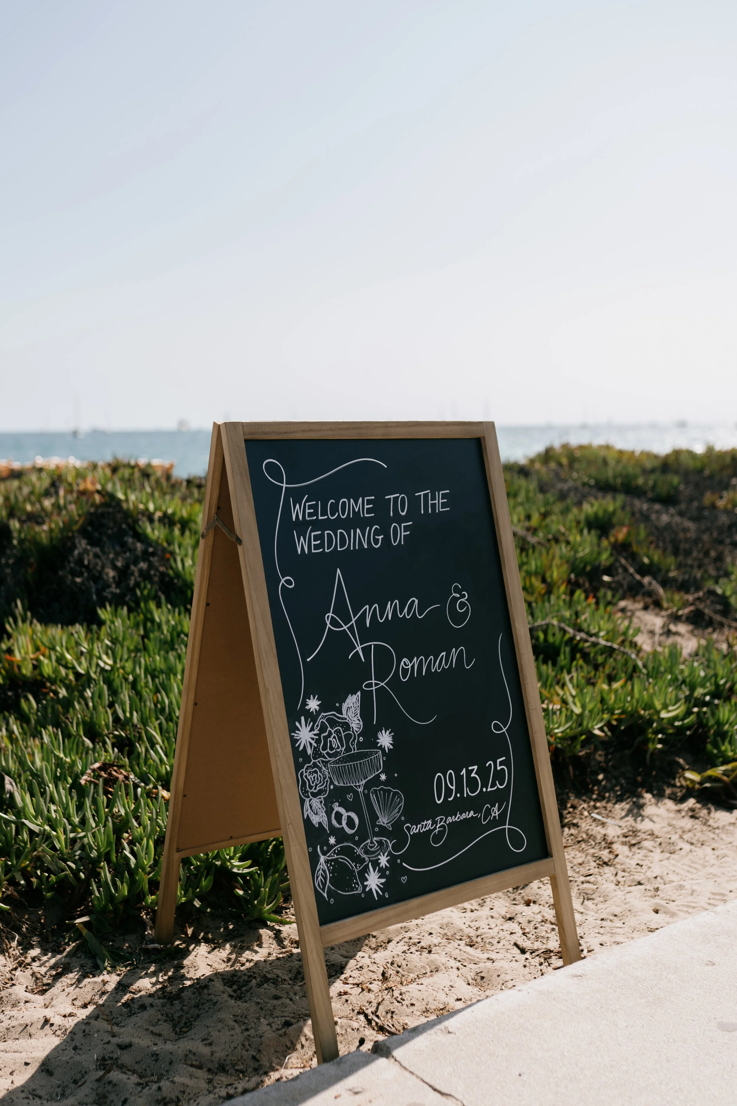 www.santabarbarawedding.com | Bae Events | Danya Izarraraz | Anthology Studios | Entrance Sign to Beach Ceremony