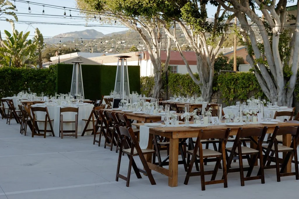 www.santabarbarawedding.com | Gatherings for Good | Leah Sofia | The Factory | Blue Blossoms | SB Hair &amp; Makeup |  Taqueria 805 | The Tent Merchant | Reception Tables Set Up