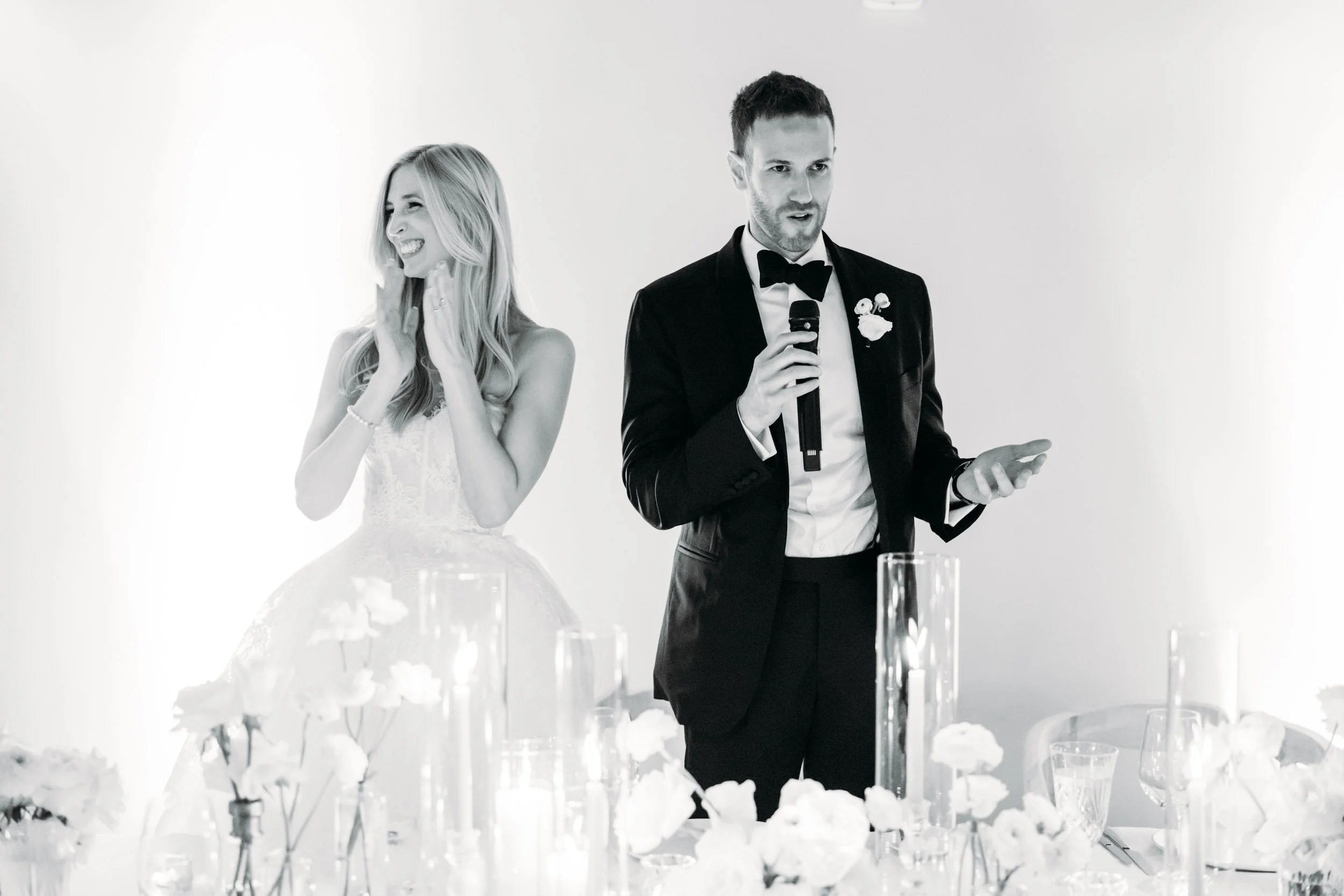 www.santabarbarawedding.com | Scott Clark | Bliss Productions Co. | Montecito Club | Bright Floral | Marla &amp; Co. | Premiere Party Rents | BBJ La Tavola | Couple Giving Toast