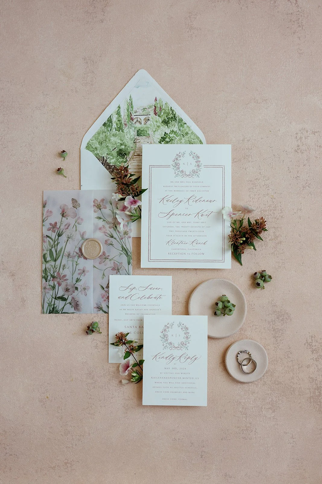 www.santabarbarawedding.com | Sposto Photography | Olive Grove Estate | weddings by Susan Dunne | Mulberry Estate | Wedding Invitation Suite