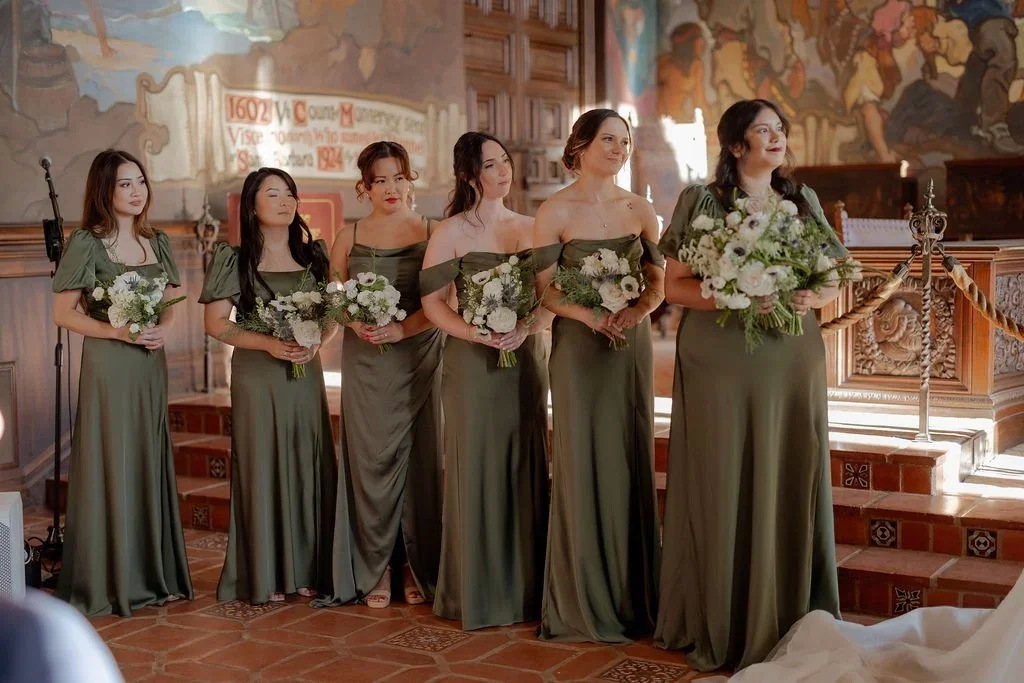 www.santabarbarawedding.com | Santa Barbara Courthouse | Leah Sofia Photo | Bridesmaids Standing at Ceremony