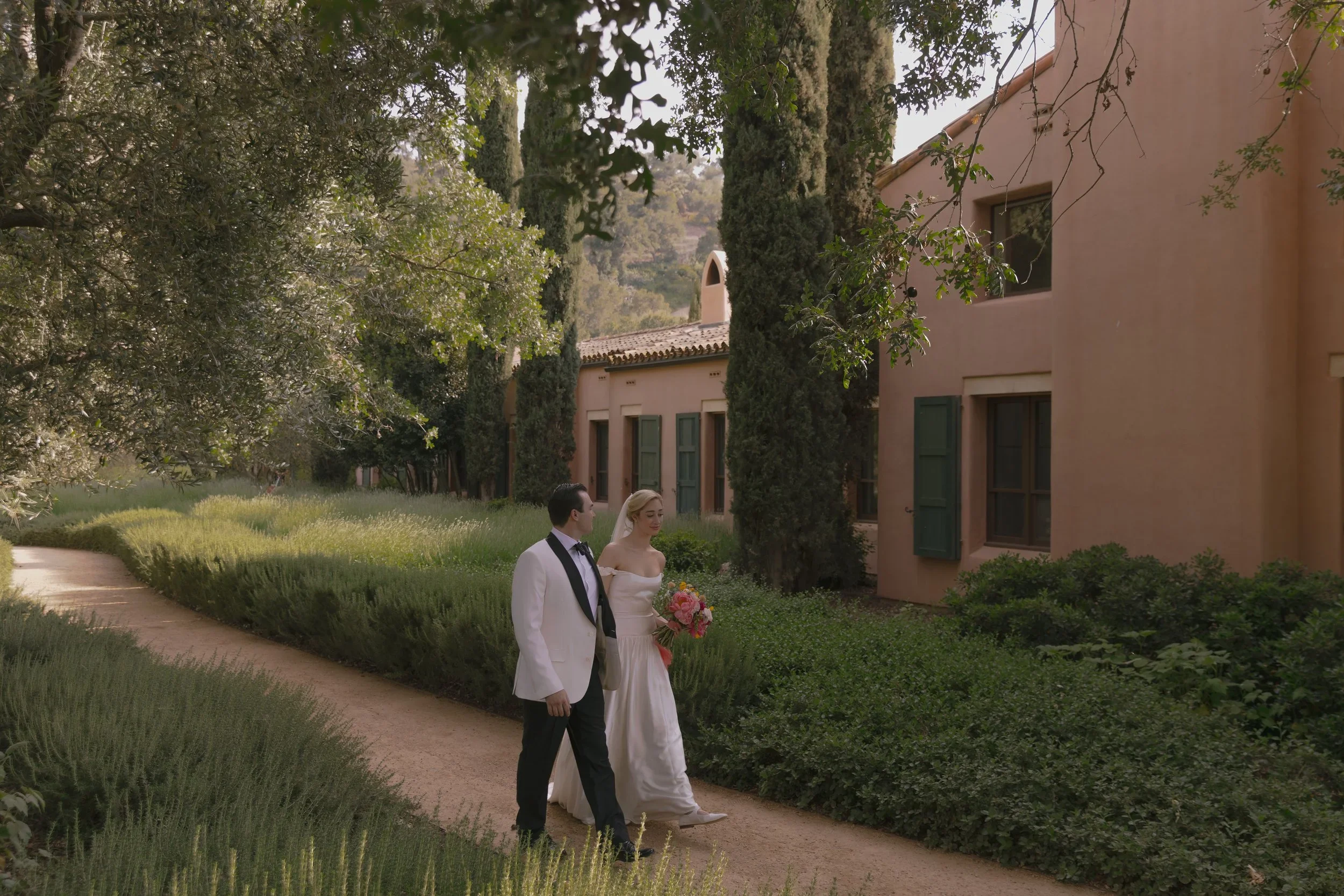 Couple walking at Santa Barbara wine country wedding