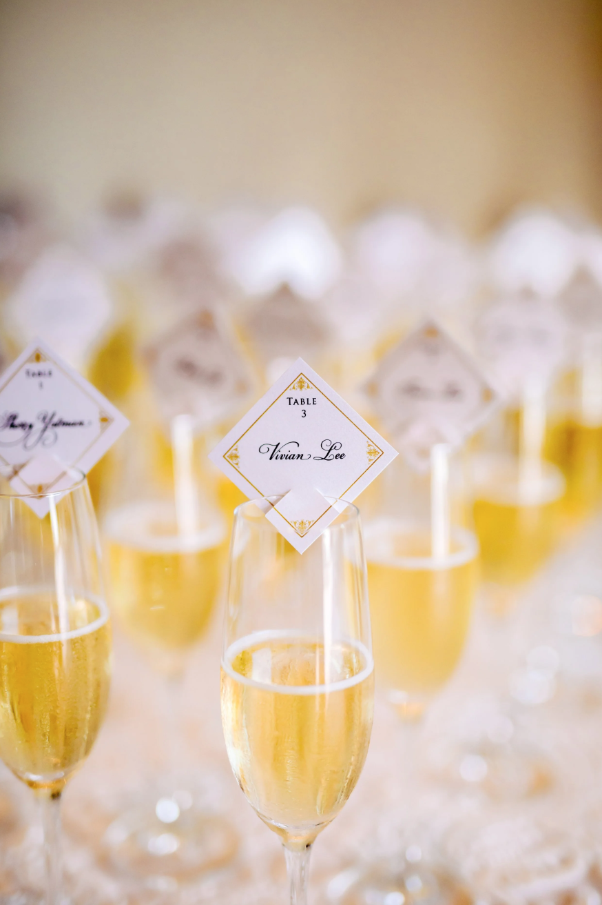 Glasses of champagne used for seat assignments