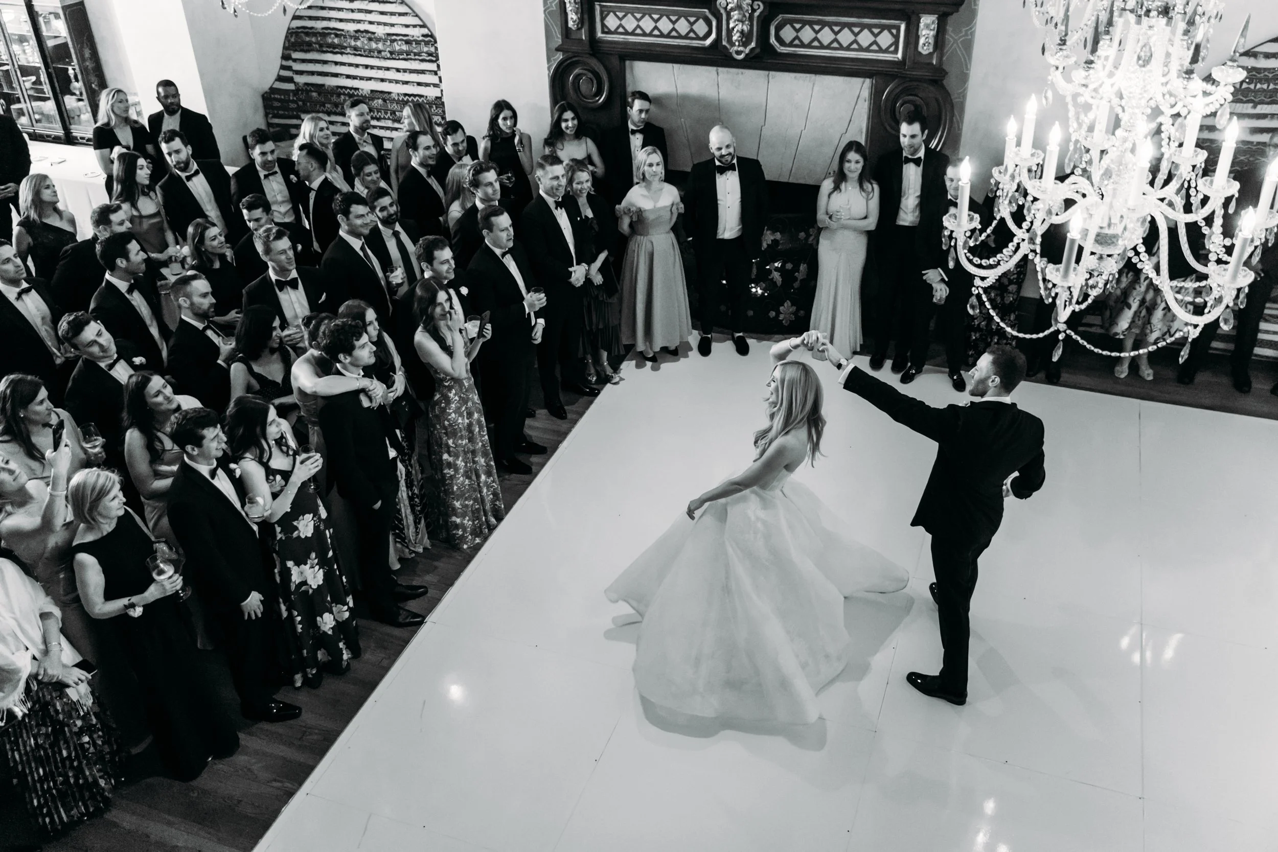 Bride and groom spinning on the dance floor