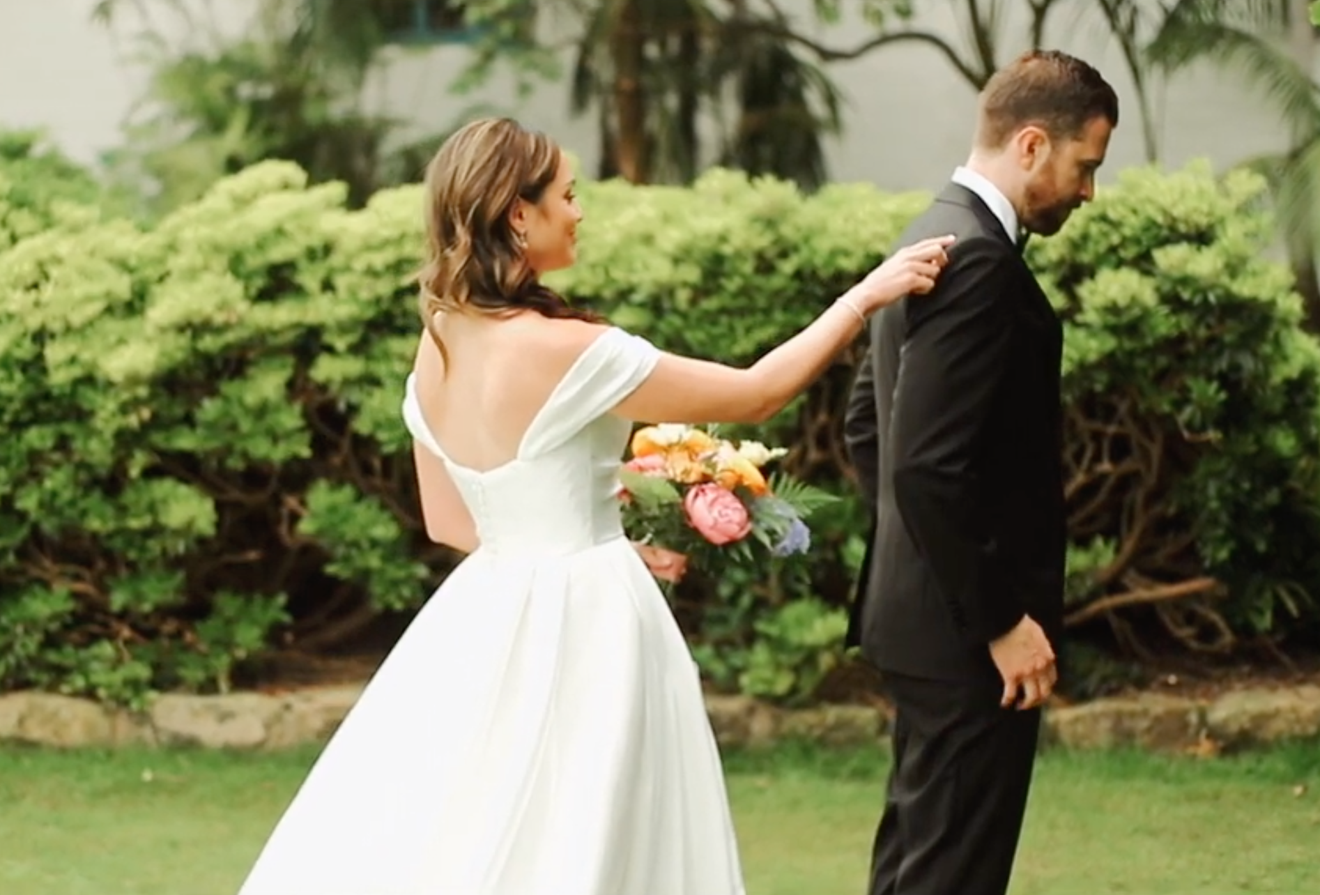 Bride and groom first look at SB HIstorical Museum