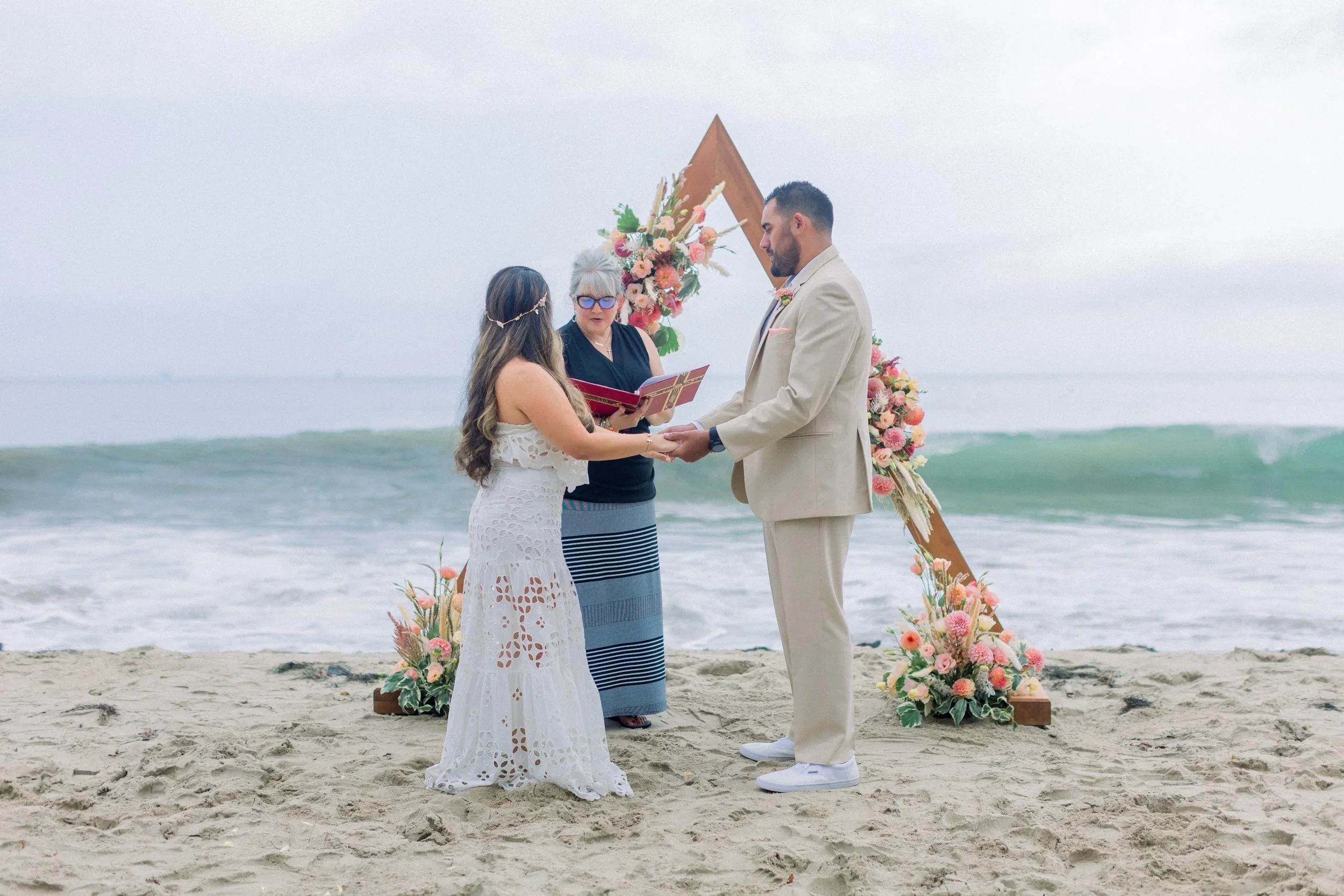 Boho ceremony at Santa Barbara beach wedding