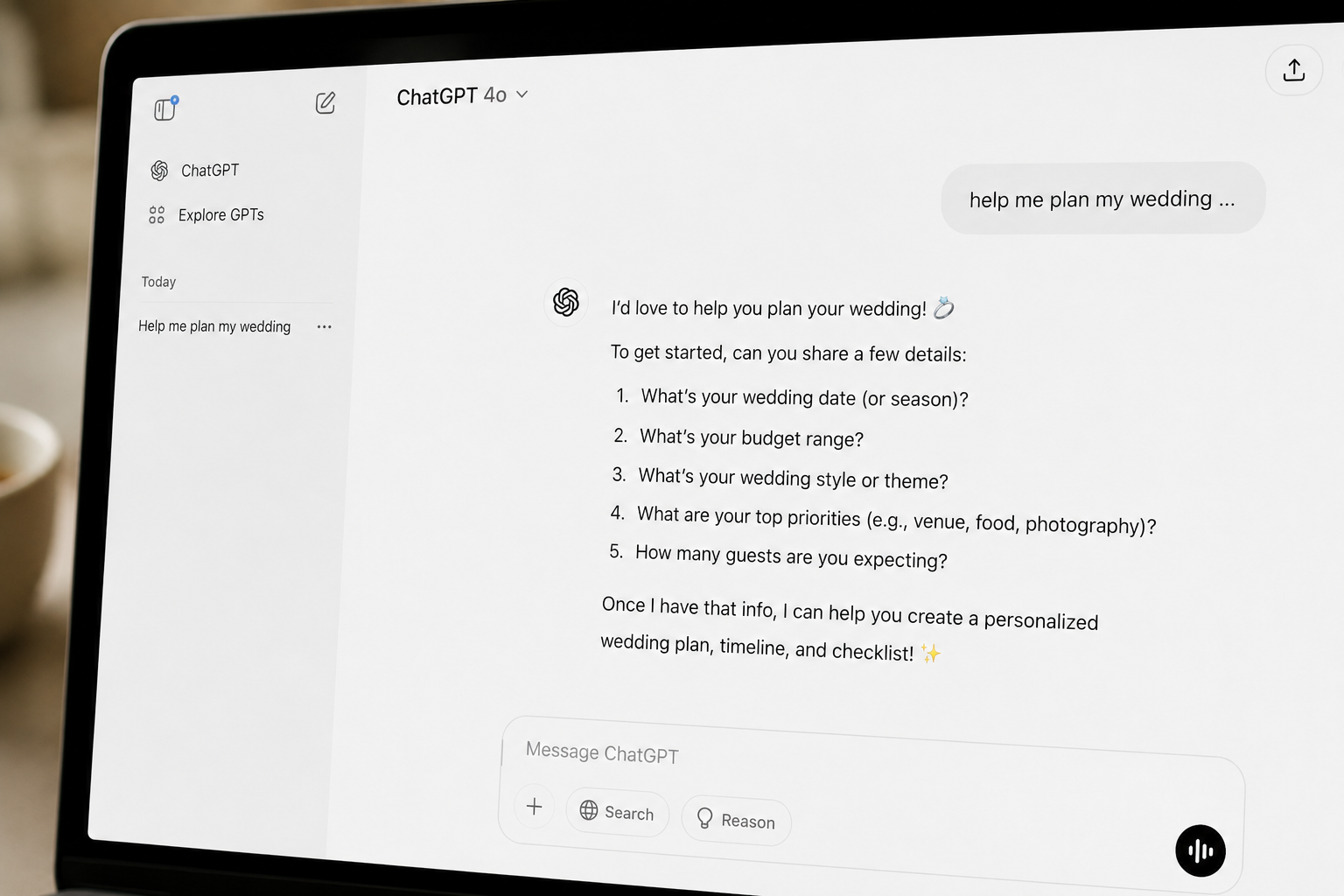 ChatGPT conversation shown on laptop