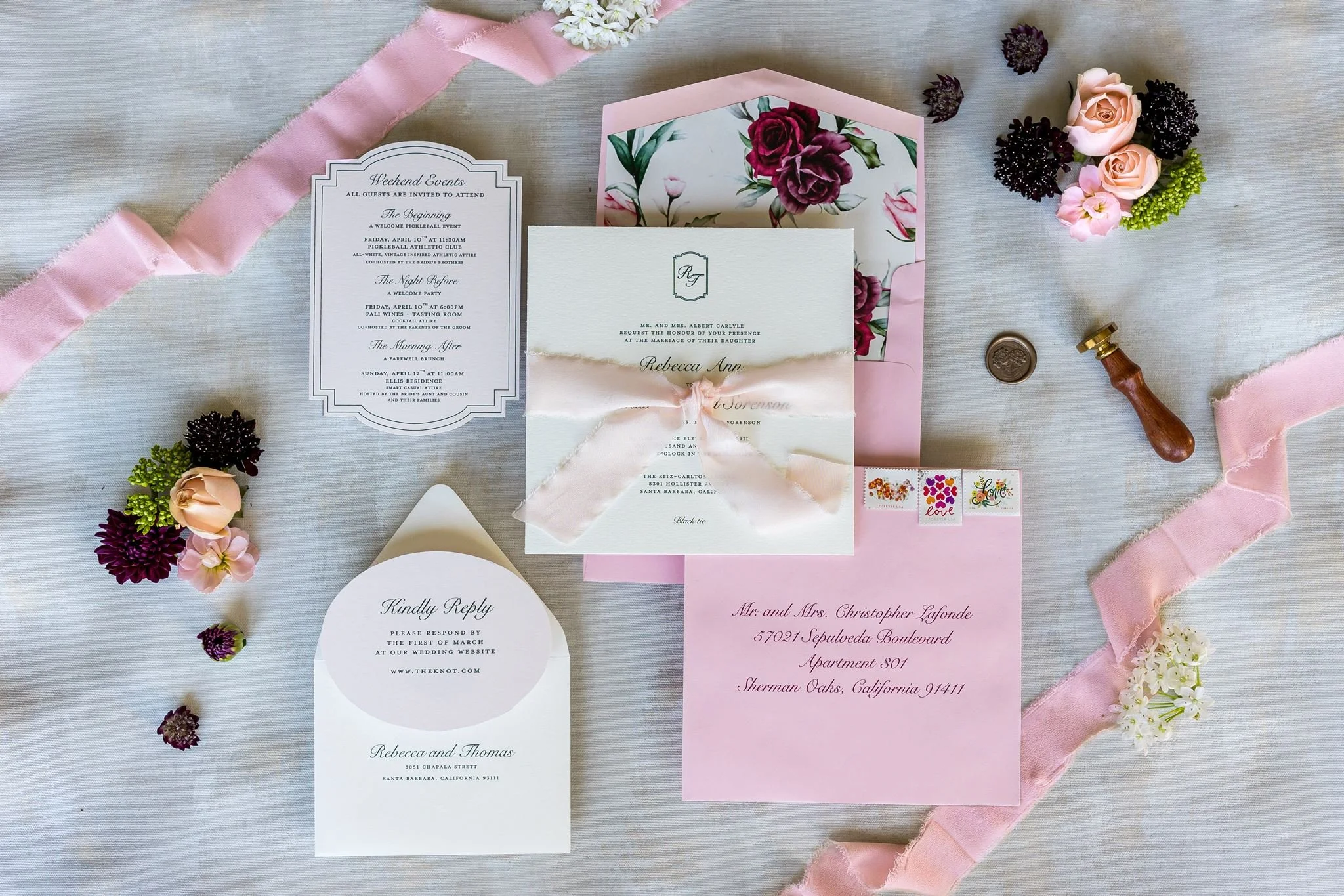 Pink wedding invitation suite