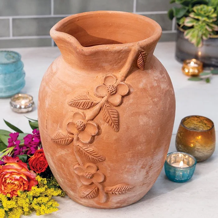 Terracotta blooming vines vase