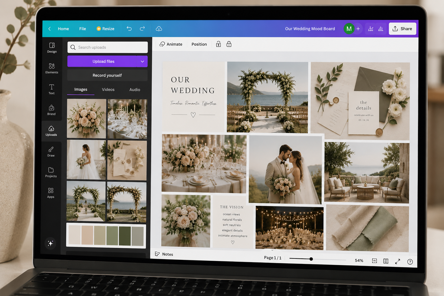 Wedding mood board presented on Canva