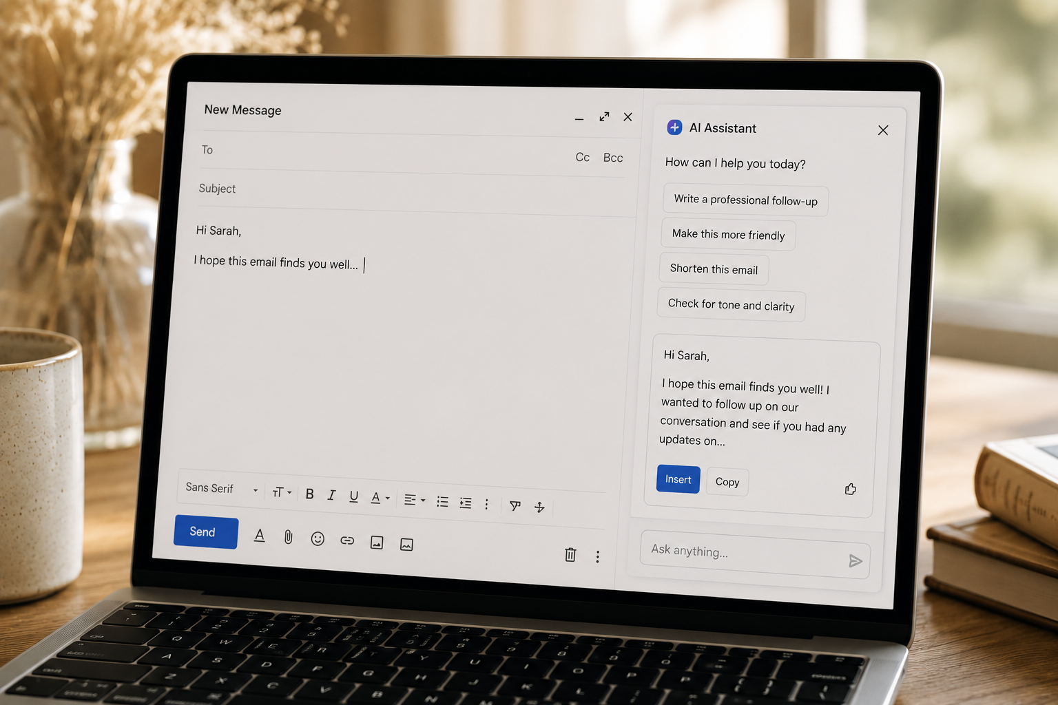 Email with AI Assistant on a laptop computer