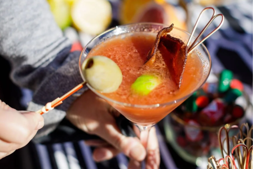 Bloody Mary in martini glass with garnishes