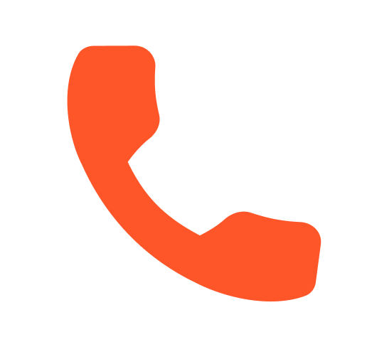 Icon of a red telephone handset on a black background.