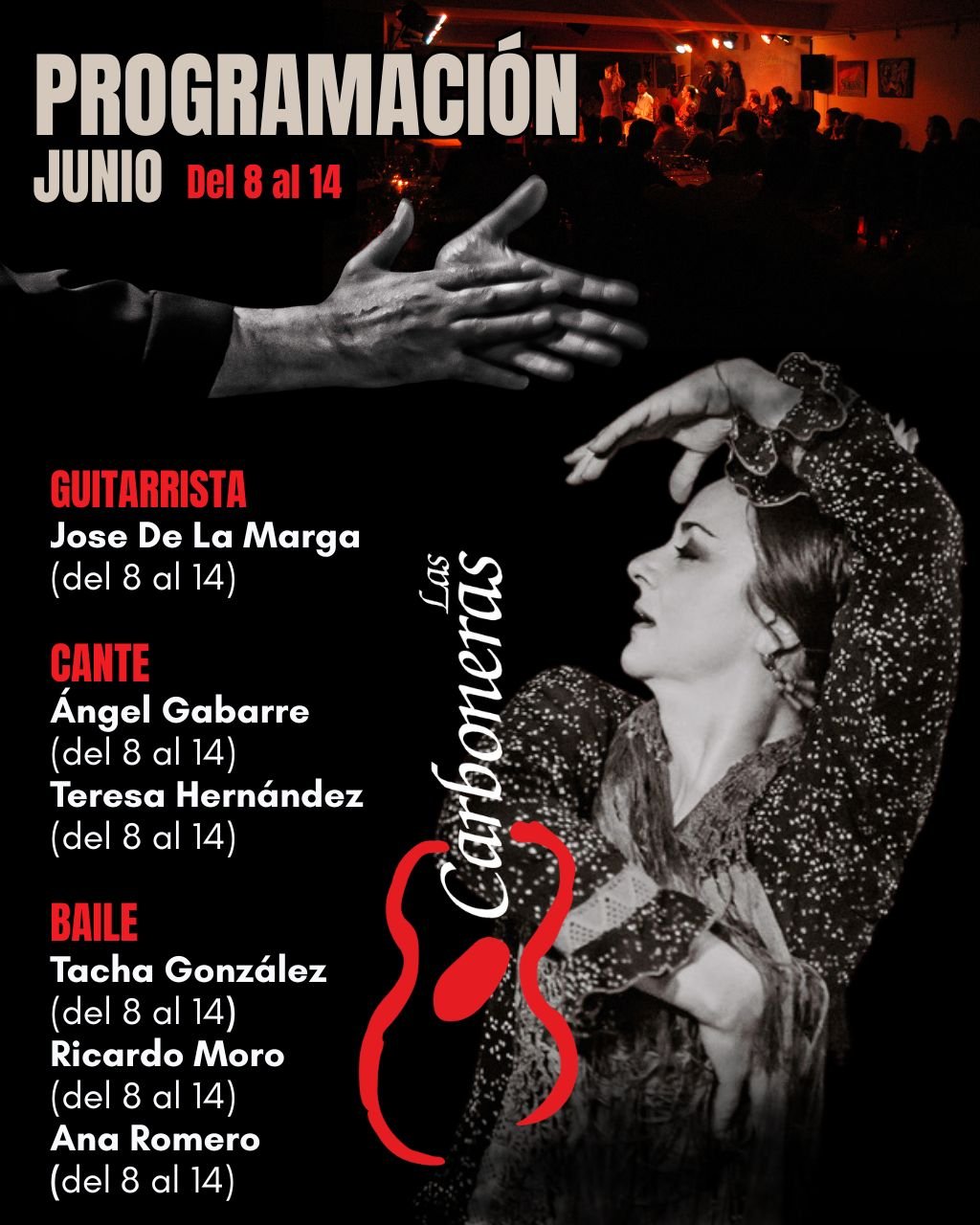 Tacha González, Ricardo Moro y Ana Romero en el Tablao Las Carboneras