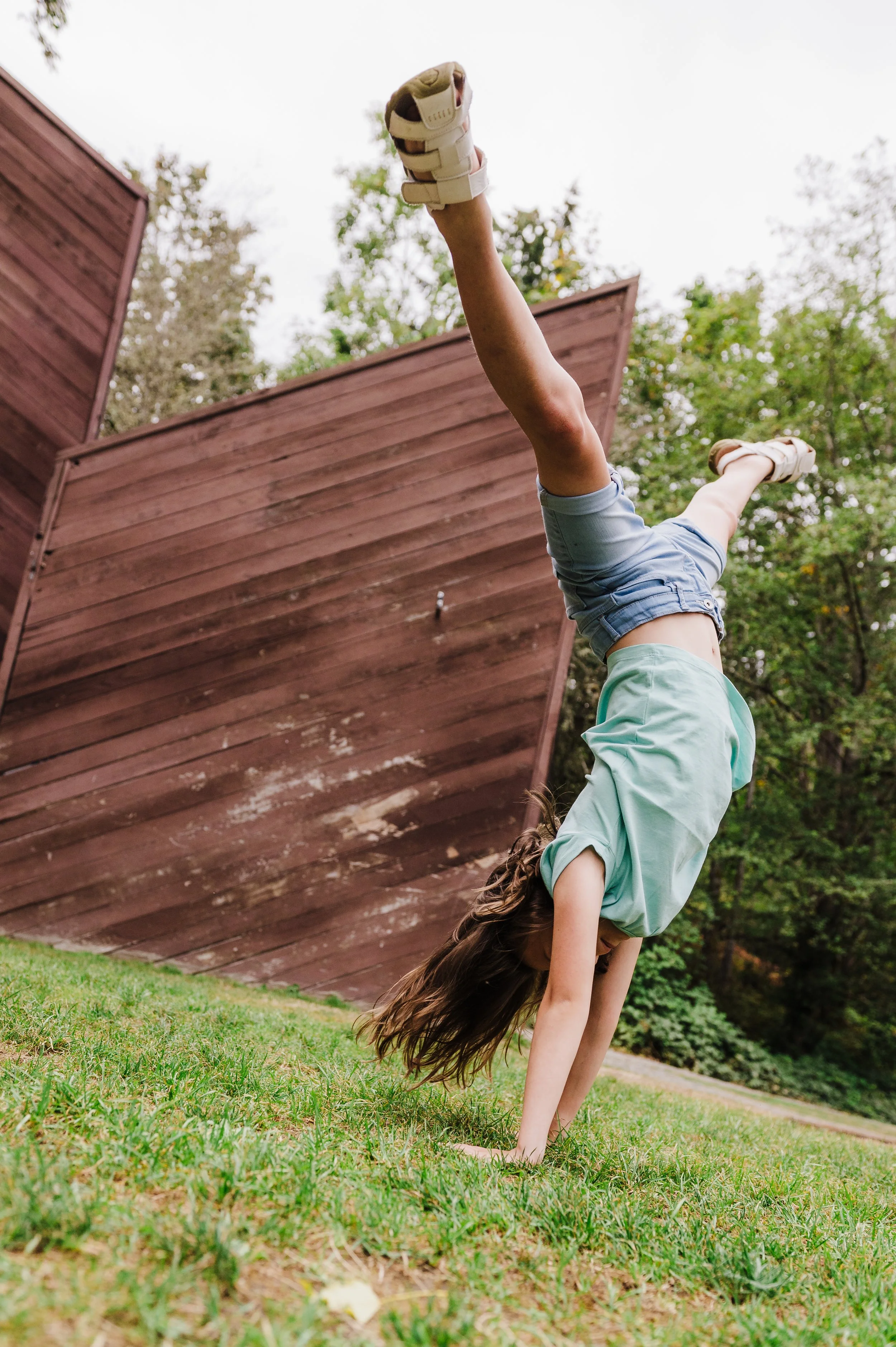 Cartwheels in Mercer Island at a family photo session