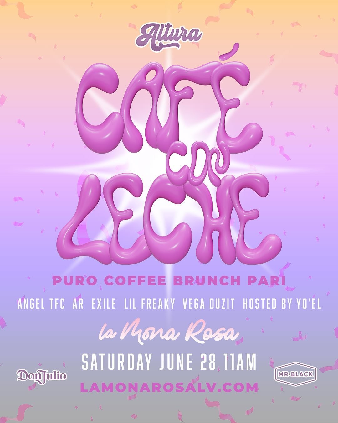 ☕✨ Just Announced: CAF&Eacute; CON LECHE @ La Mona Rosa ✨☕&nbsp;
&nbsp;
Join us for a real&nbsp;PURO - COFFEE BRUNCH - PARI&nbsp;with @aulturapresents on&nbsp;Saturday, June 28 at 11 AM&mdash;high-energy beats, bold latin flavors, and coffee-inspired