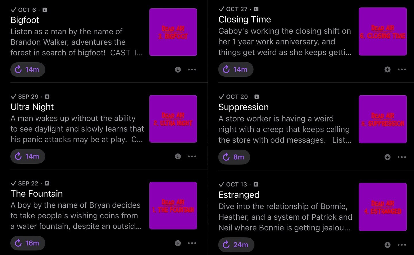 All episodes of the first season of our anthology podcast show, Dead Air are available to listen to on all major streaming platforms! Go binge them at all at the link in bio!

#DeadAir