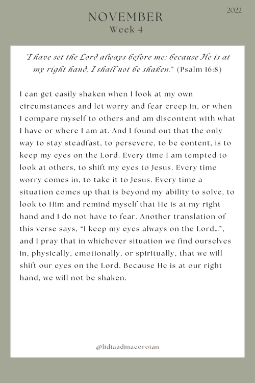 Eyes on the Lord Devotion on Psalm 16:8 Bible verse — Lidia Adina Coroian