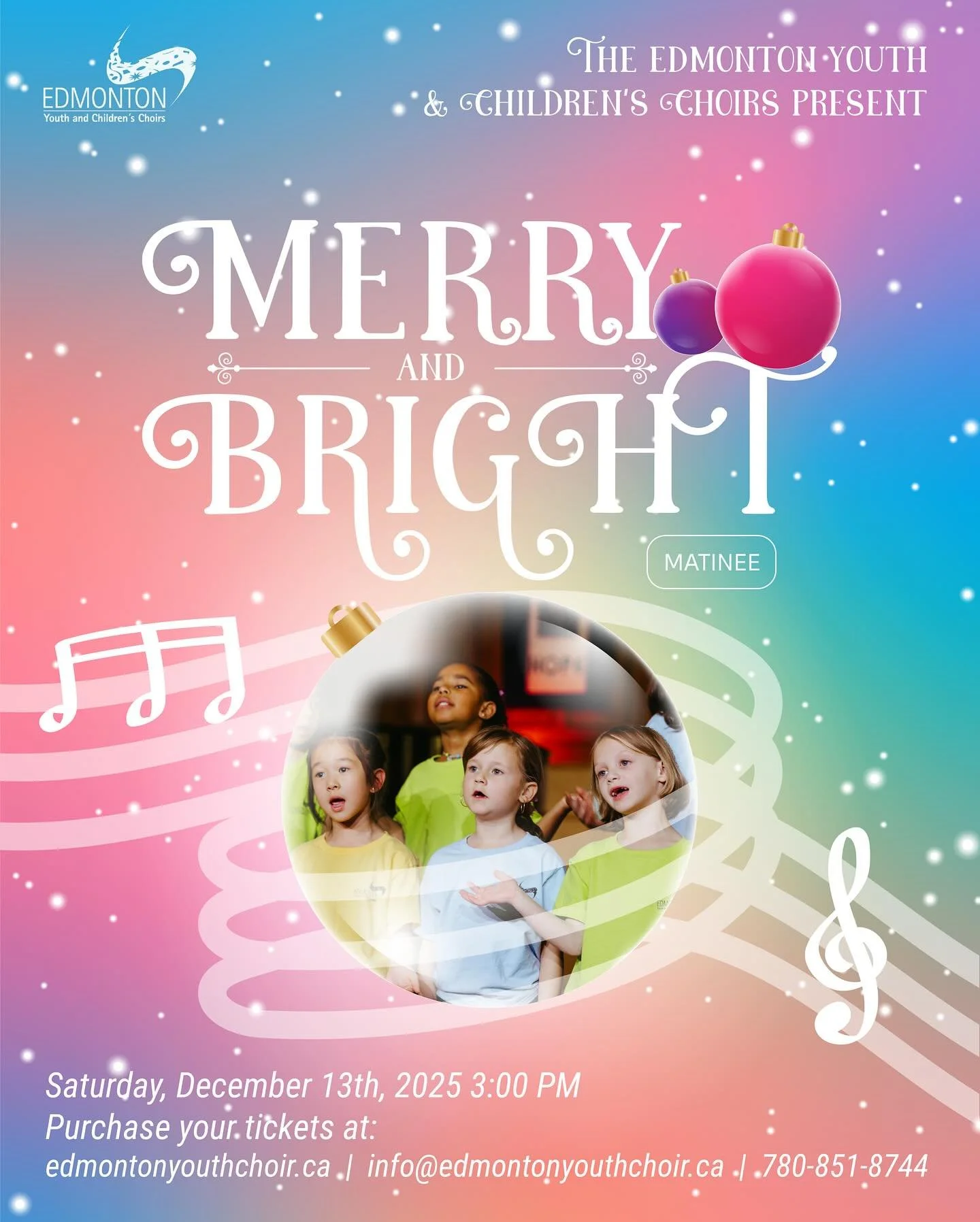 Join us Saturday, December 13th for MERRY &amp; BRIGHT! ✨🎄🎵The Matinee show is at 3pm, and will feature Angeli, Spiritus, Luminaria, Harmonia, and The Edmonton Youth Choir!

We *truly* couldn&rsquo;t think of a better way to kick off the holidays, 