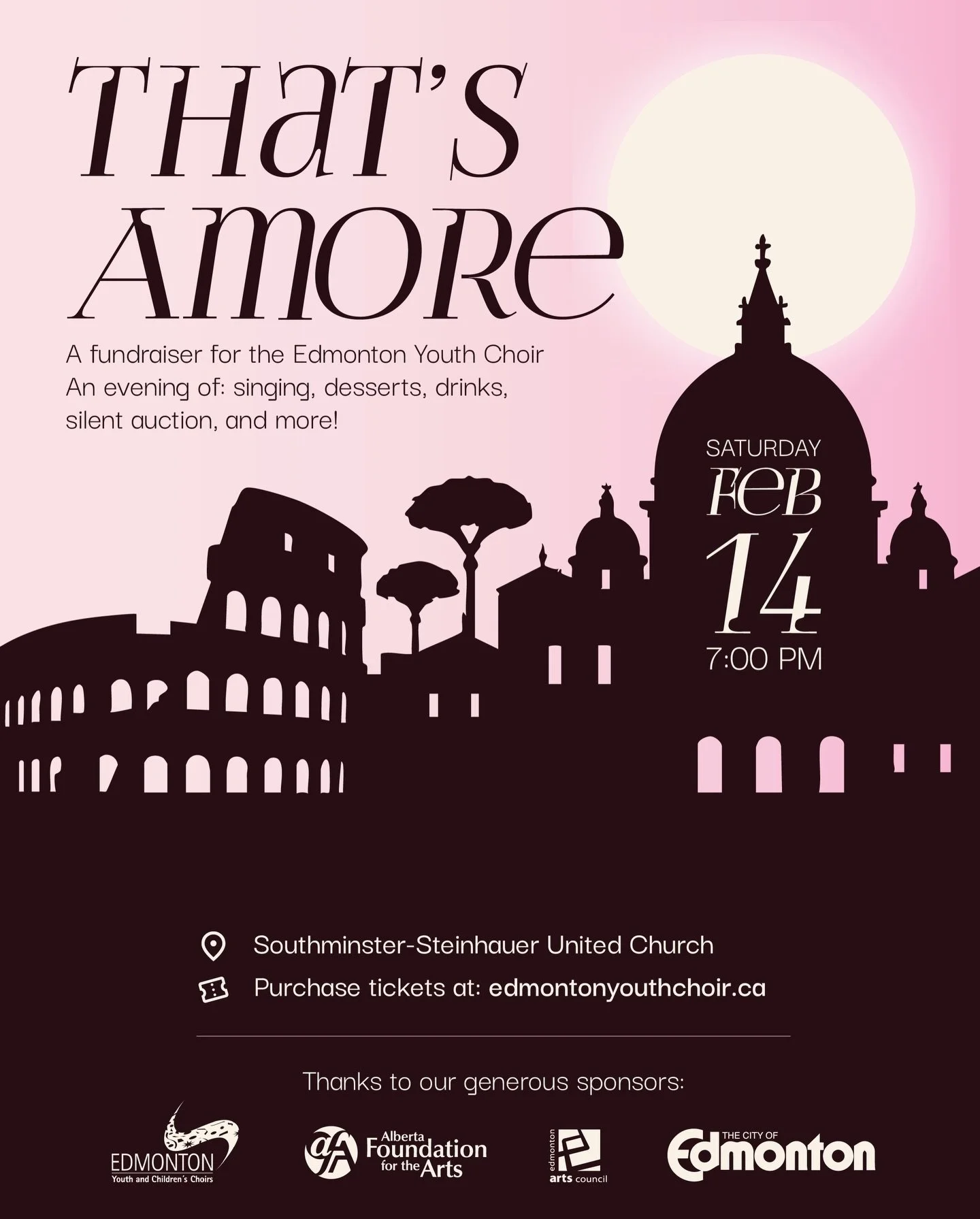 Valentine&rsquo;s plans? You&rsquo;ve got em now! You&rsquo;re invited to 💞THAT&rsquo;S AMORE 💞&hellip;our fundraiser concert for the Edmonton Youth Choir! 

Singing, desserts, mingling, drinks, a silent audition - and more! Come celebrate the nigh