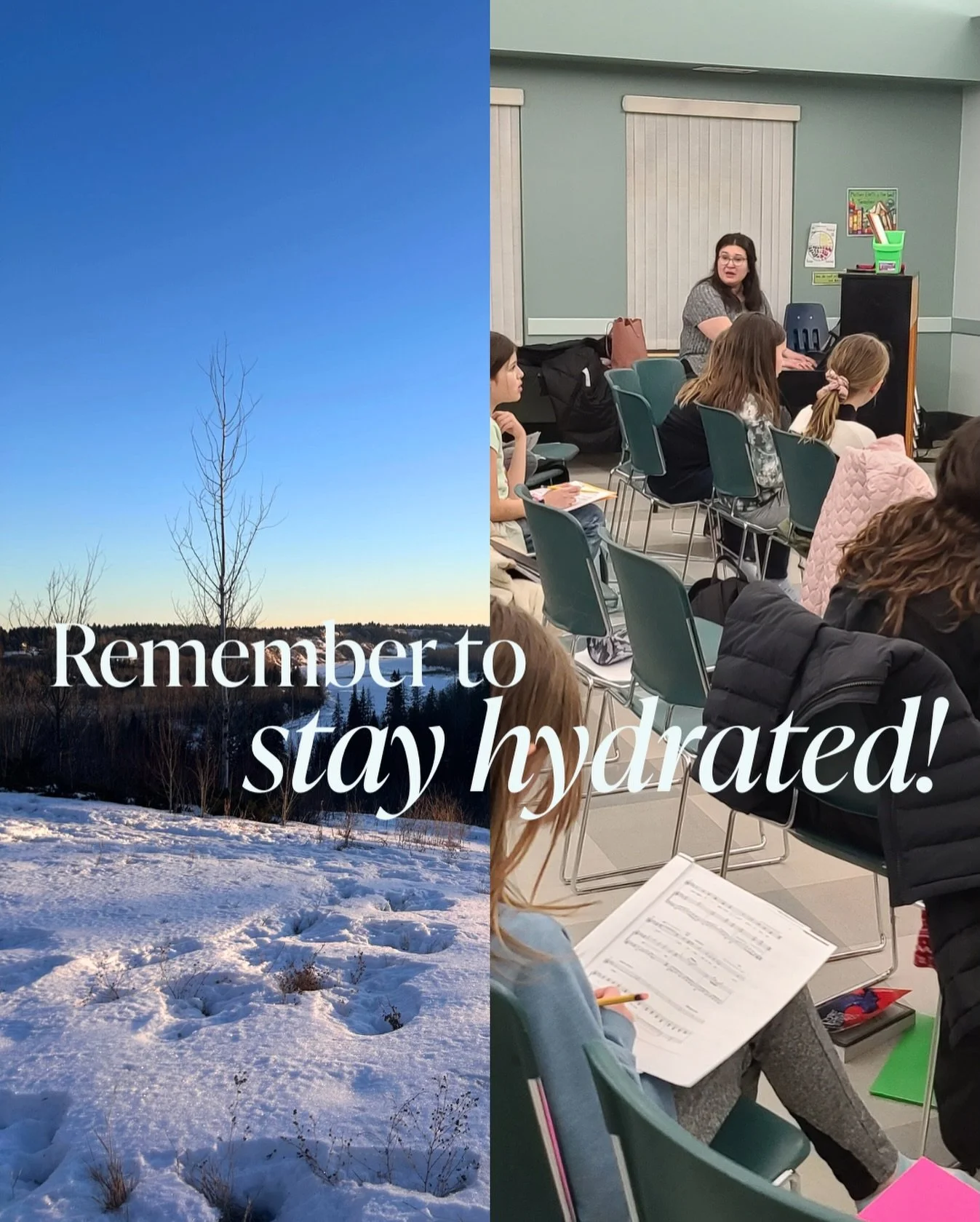 PSA! ❄️Cold air outside means dry, thirsty voices inside!

Staying hydrated helps keep vocal cords flexible, voices clear, and bodies energized through rehearsals (and also reduces your chances of getting sick!)

Don&rsquo;t forget to
💧Sip water thr
