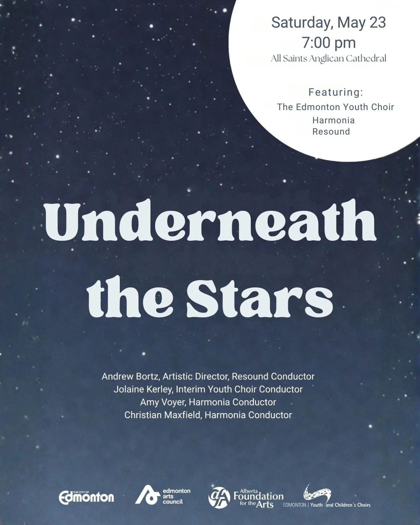 Join us for 🎶✨Underneath the Stars✨🎶 - a Spring concert featuring performances by Resound and the Edmonton Youth Choir, with our special guests, Harmonia! 

Saturday, May 23, 2026 at 7:00 pm, reception to follow
All Saints Anglican Cathedral

Pleas