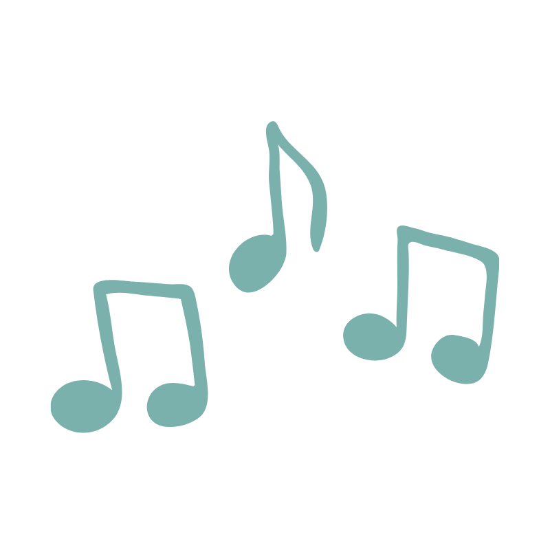 teal graphic of three music notes