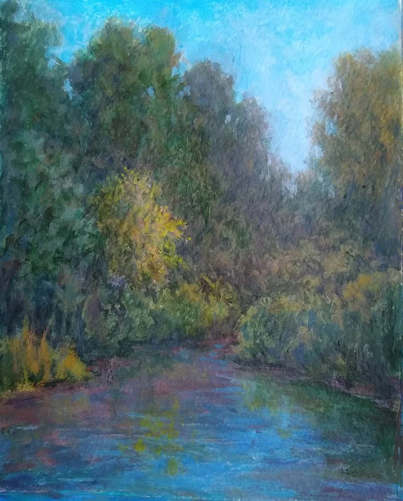 Ojibway Park Pond, acrylic, 10" x 8" 