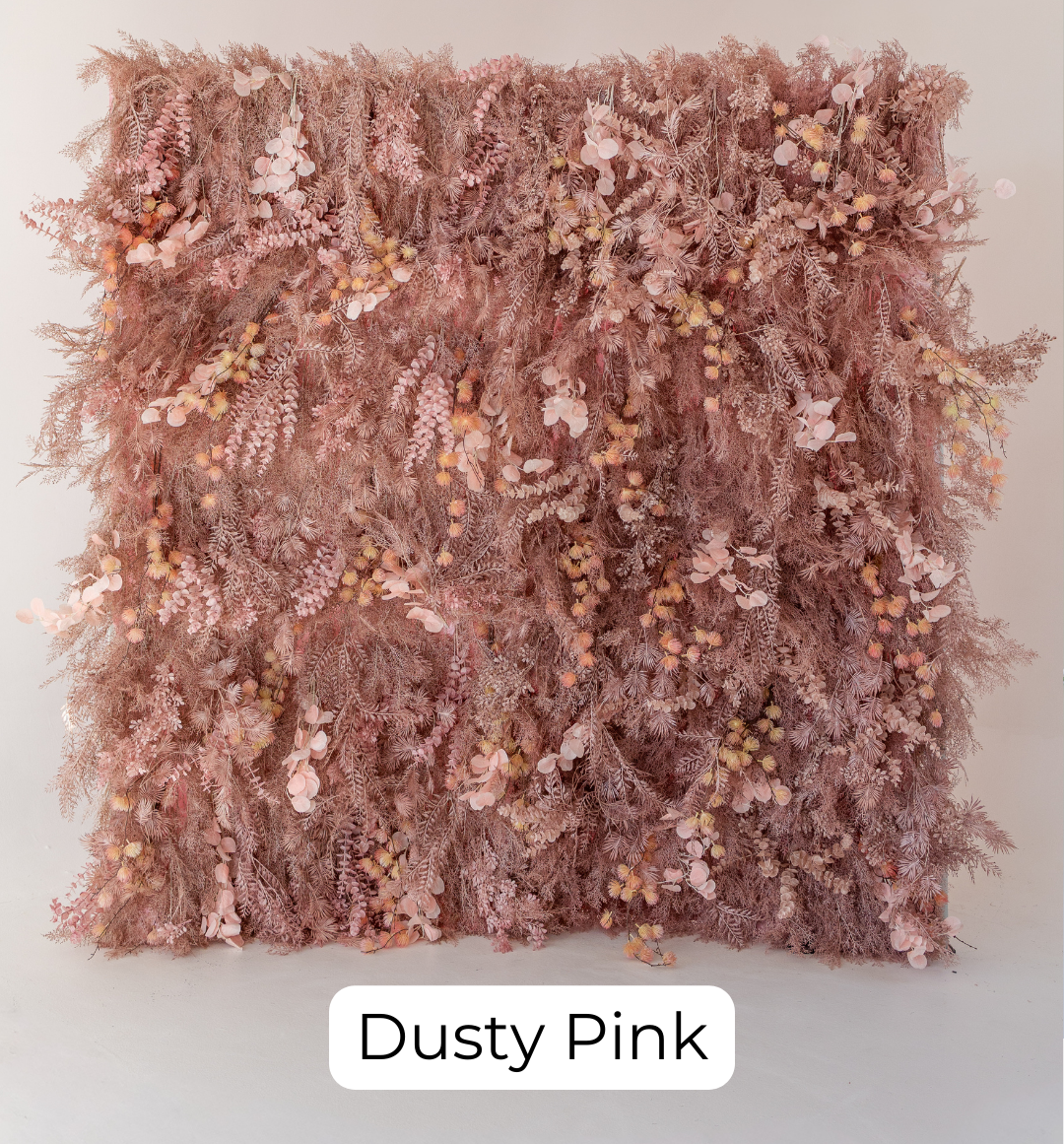 Dusty Pink is a muted dusty rose tones paired with dried, textured florals for a modern, boho-inspired aesthetic. The soft, earthy look adds warmth and sophistication while maintaining a trendy, organic vibe.
