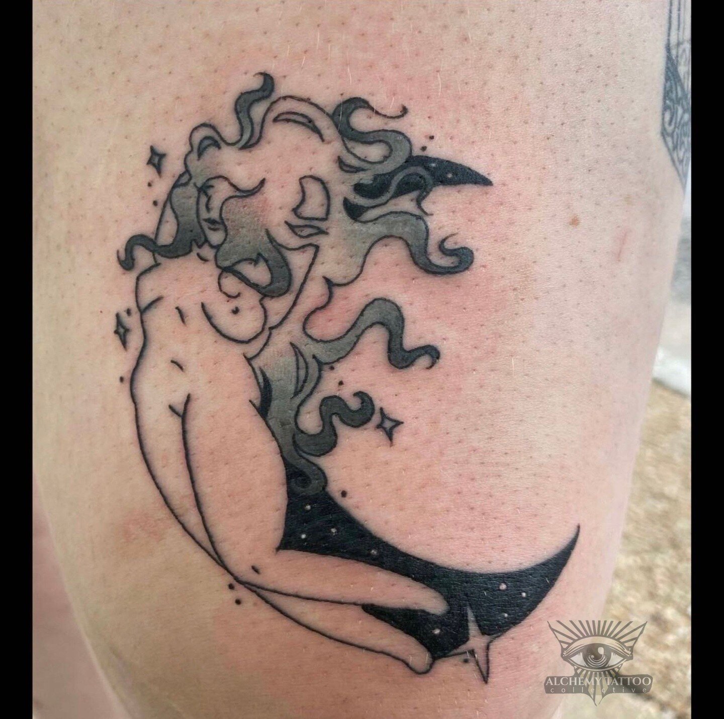 by @fruitpenetration🫑 
&quot;Cute moon girly for my gal @sophsychic 🌙 &quot;

#moontattoo #blackandgrey #blackandgreytattoo #tattoo #alchemytattoocollective #cherokeestreet #art #apprentice #tattooapprentice #stlartist #stl