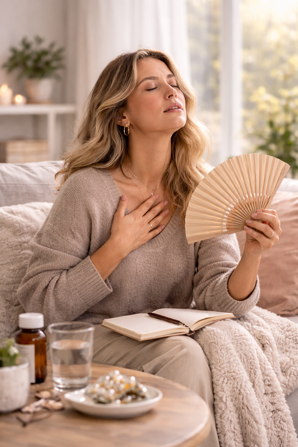 White woman receiving holistic perimenopause psychiatry and women’s mental health care in Austin Texas