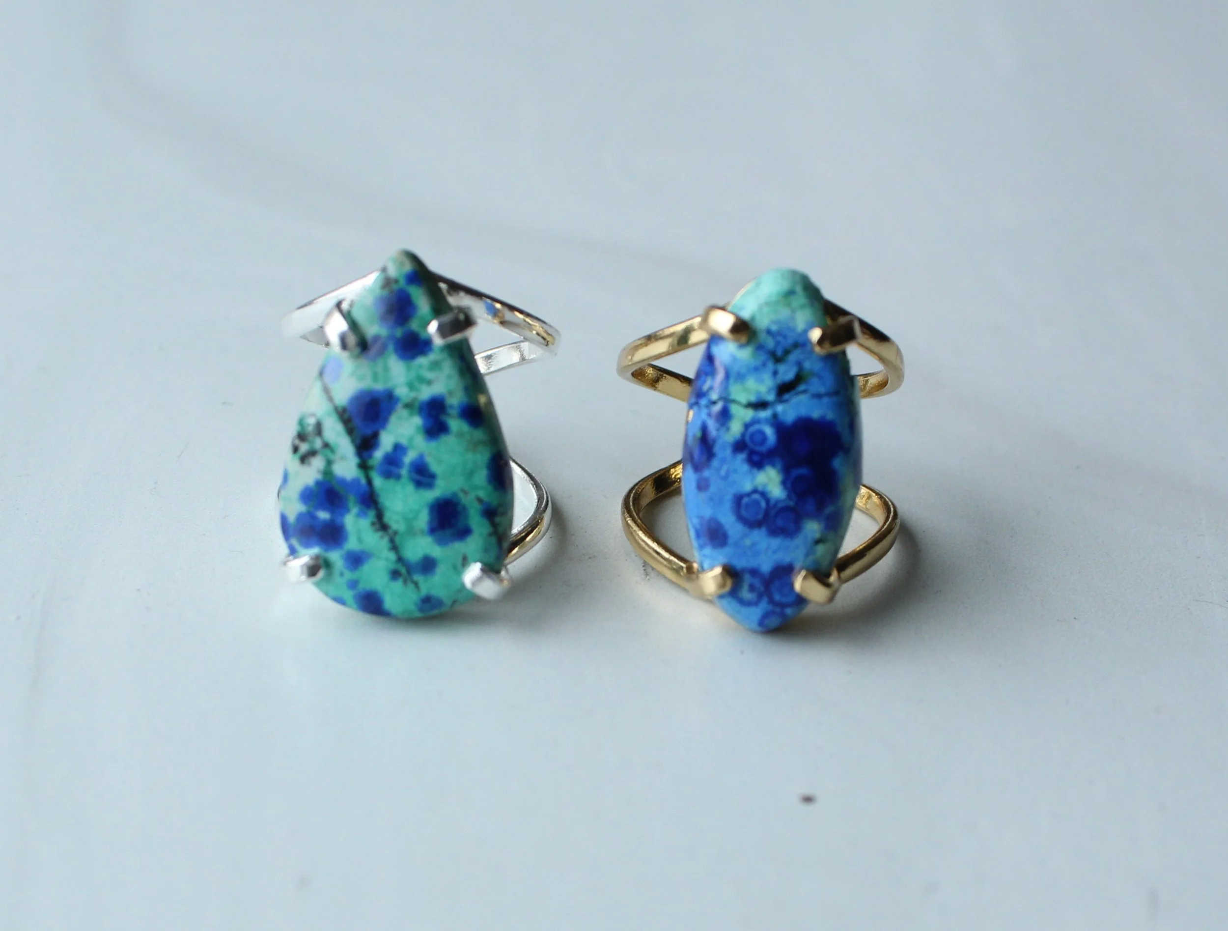 Azurite gold or silver ring