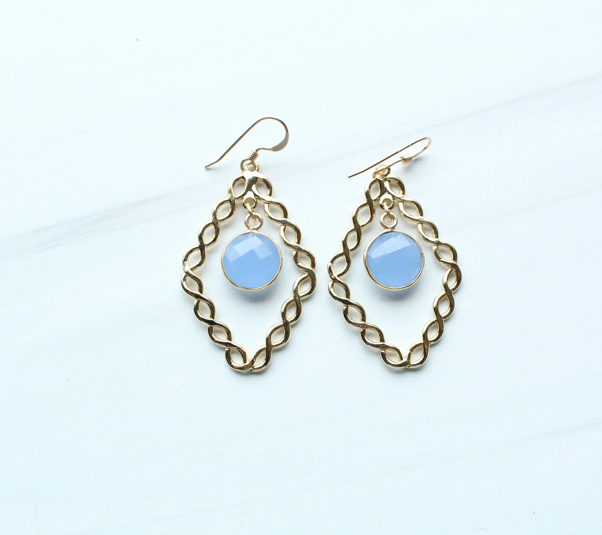 Blue Chalcedony gold earrings