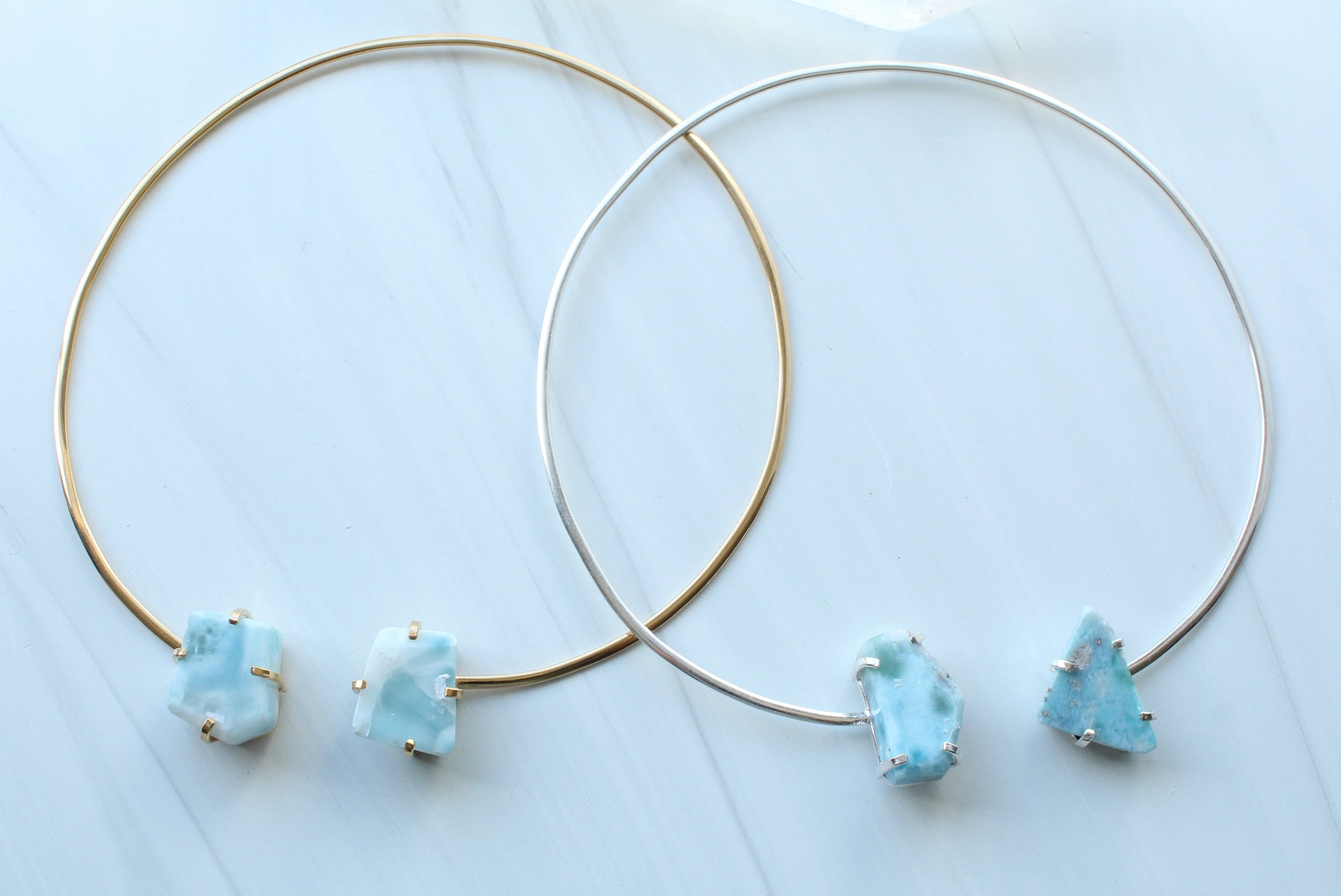 Larimar gold or silver collar necklace