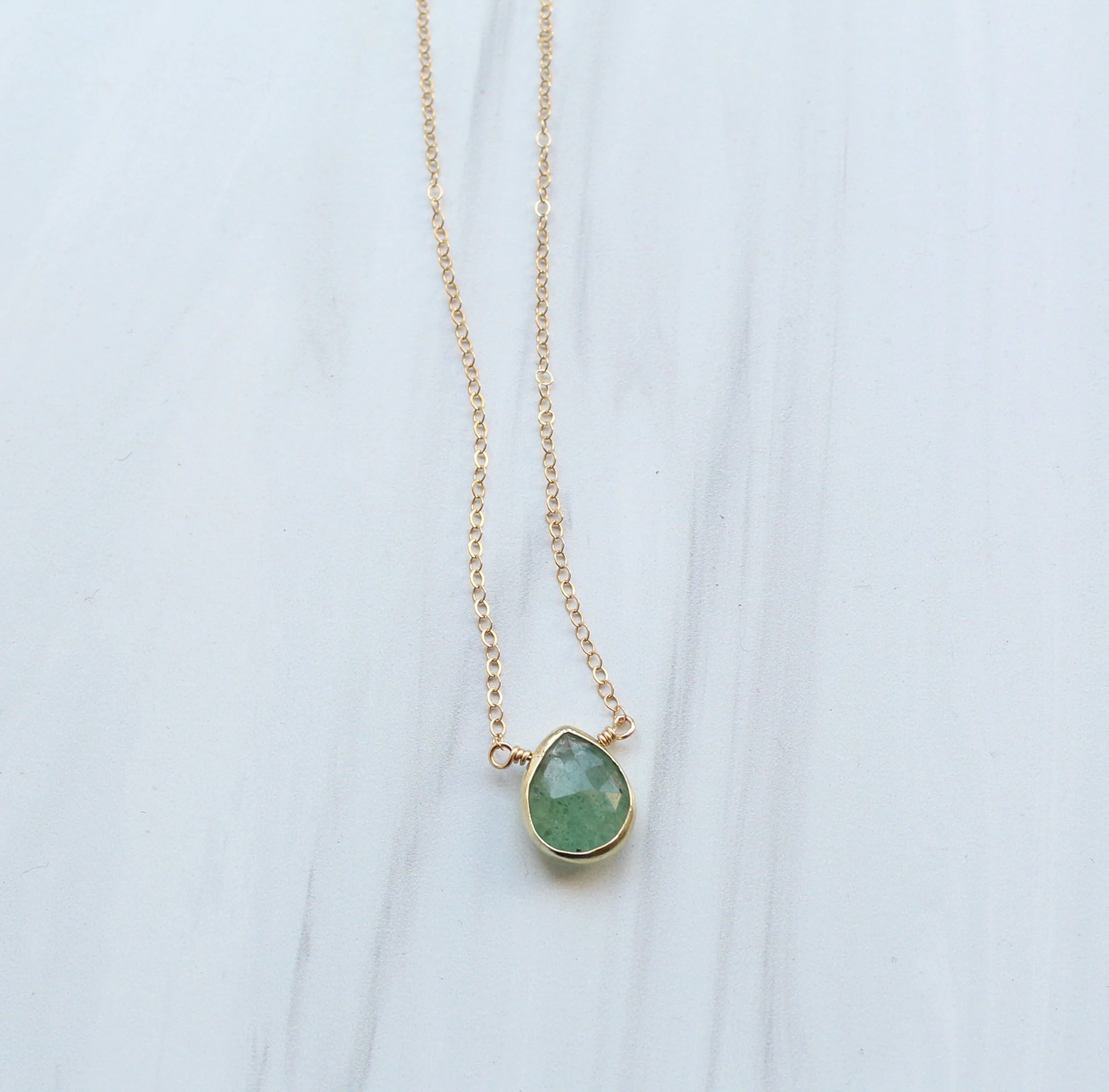 Green Strawberry Quartz gold filled necklace