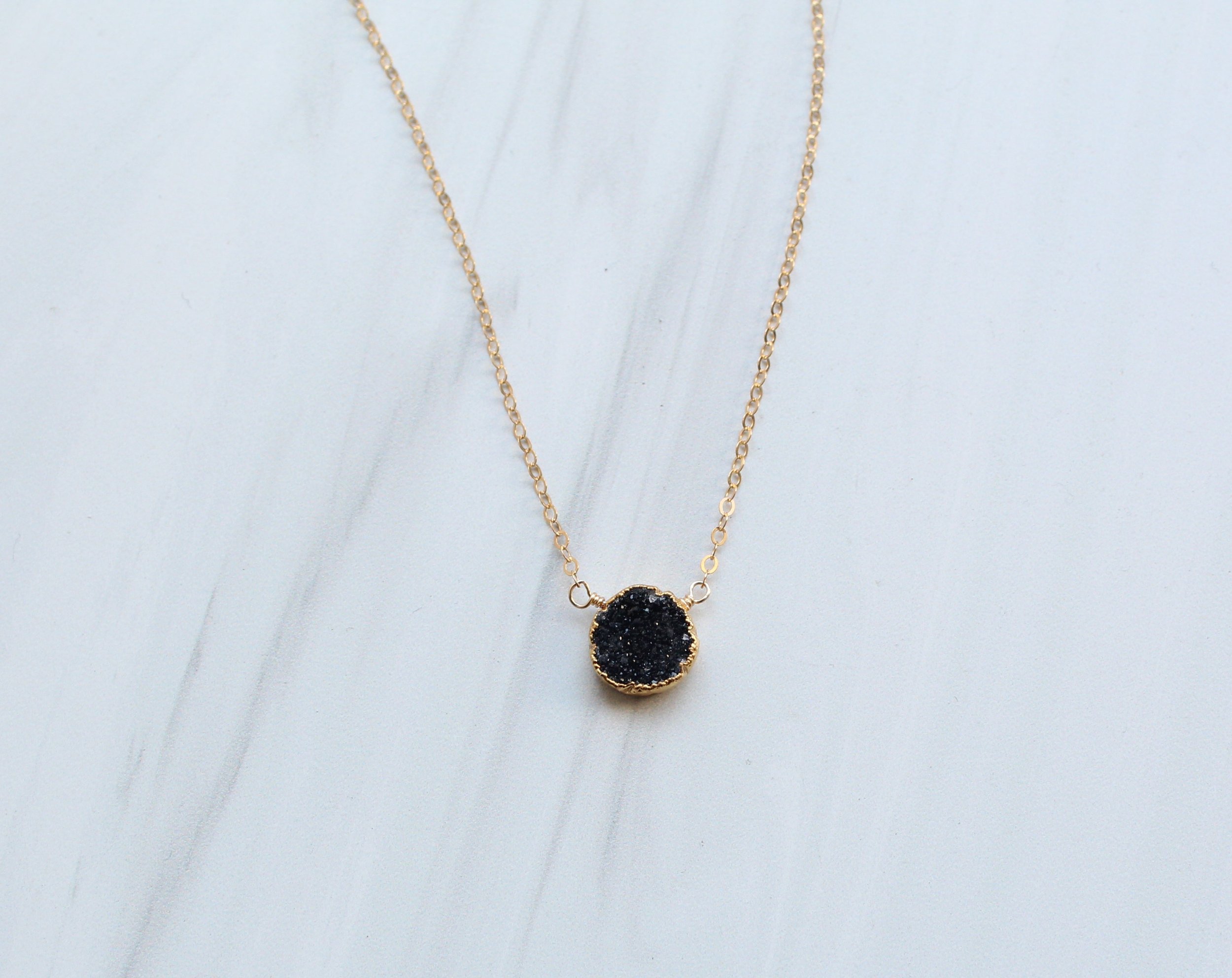 Black druzy necklace gold