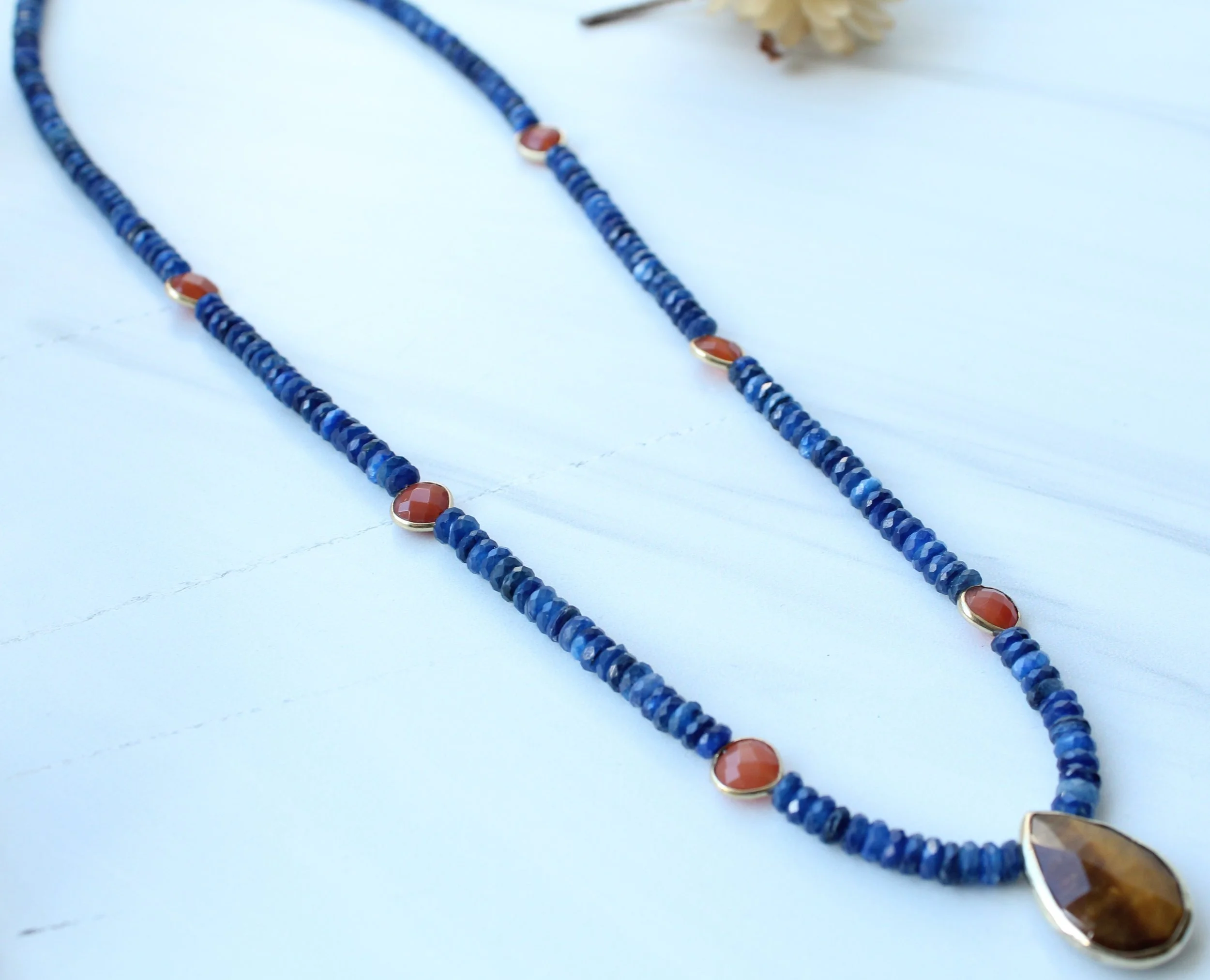 Beaded Lapis, Carnelian and Tiger's Eye necklace