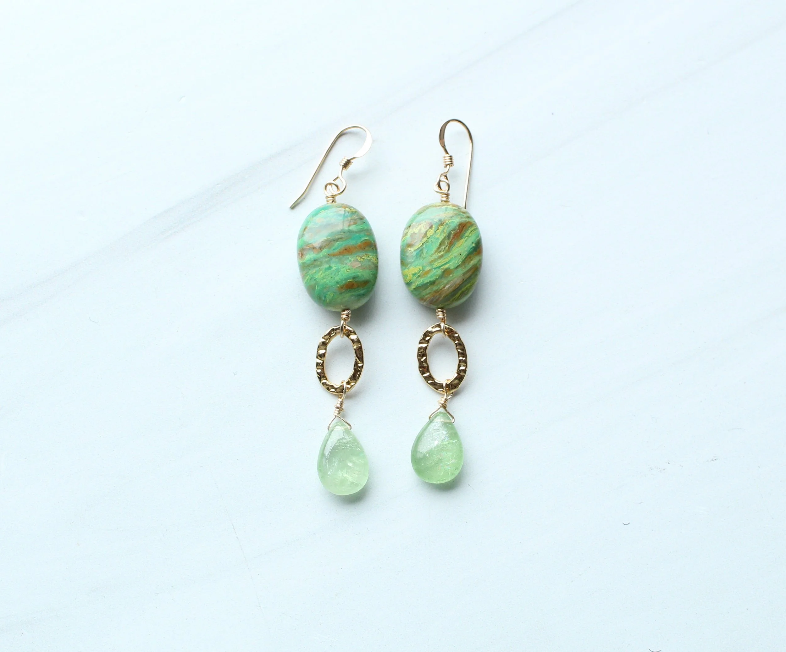 Opal and green Garnet gold filled earrings