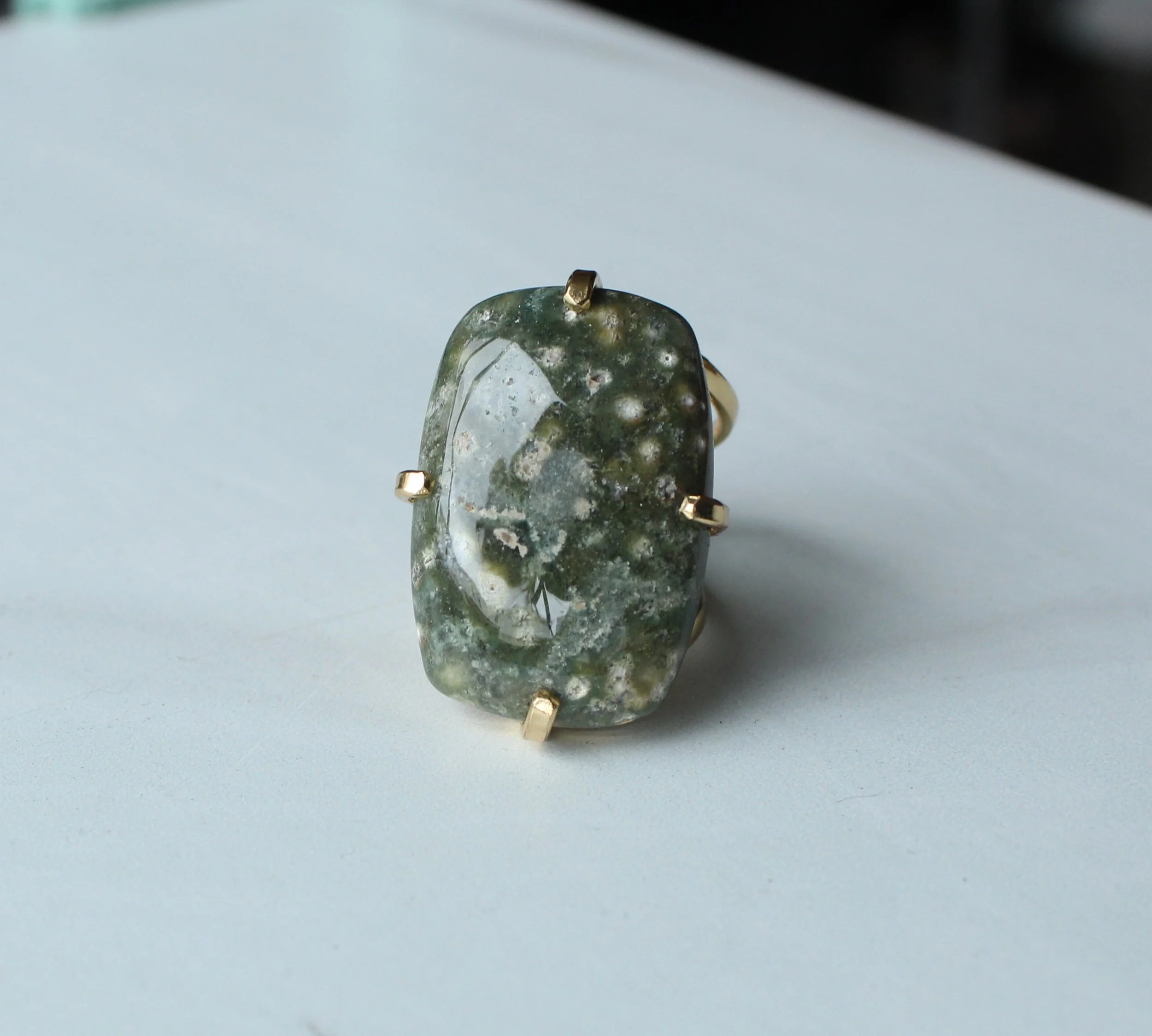 Ocean Jasper statement gold ring