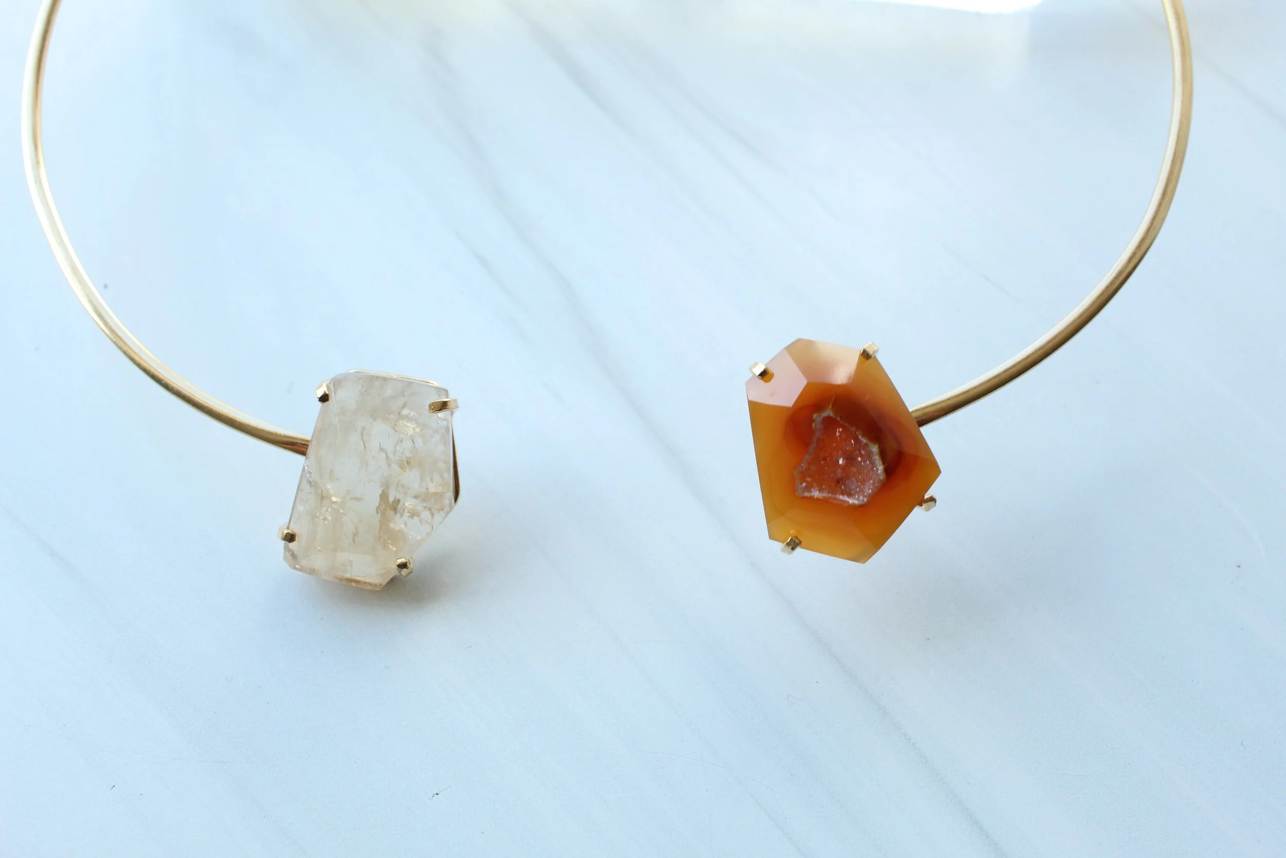 Citrine and Agate gold collar necklace