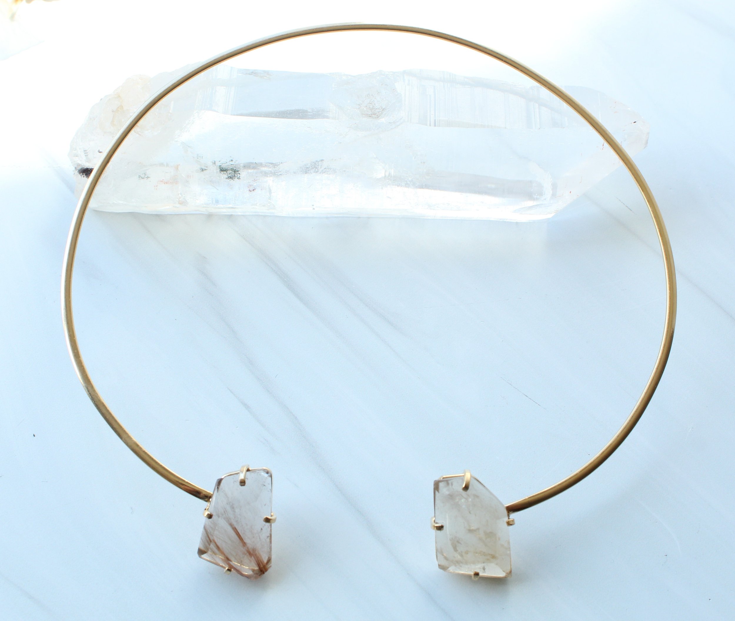 Citrine and Rutilated Quartz gold collar necklace