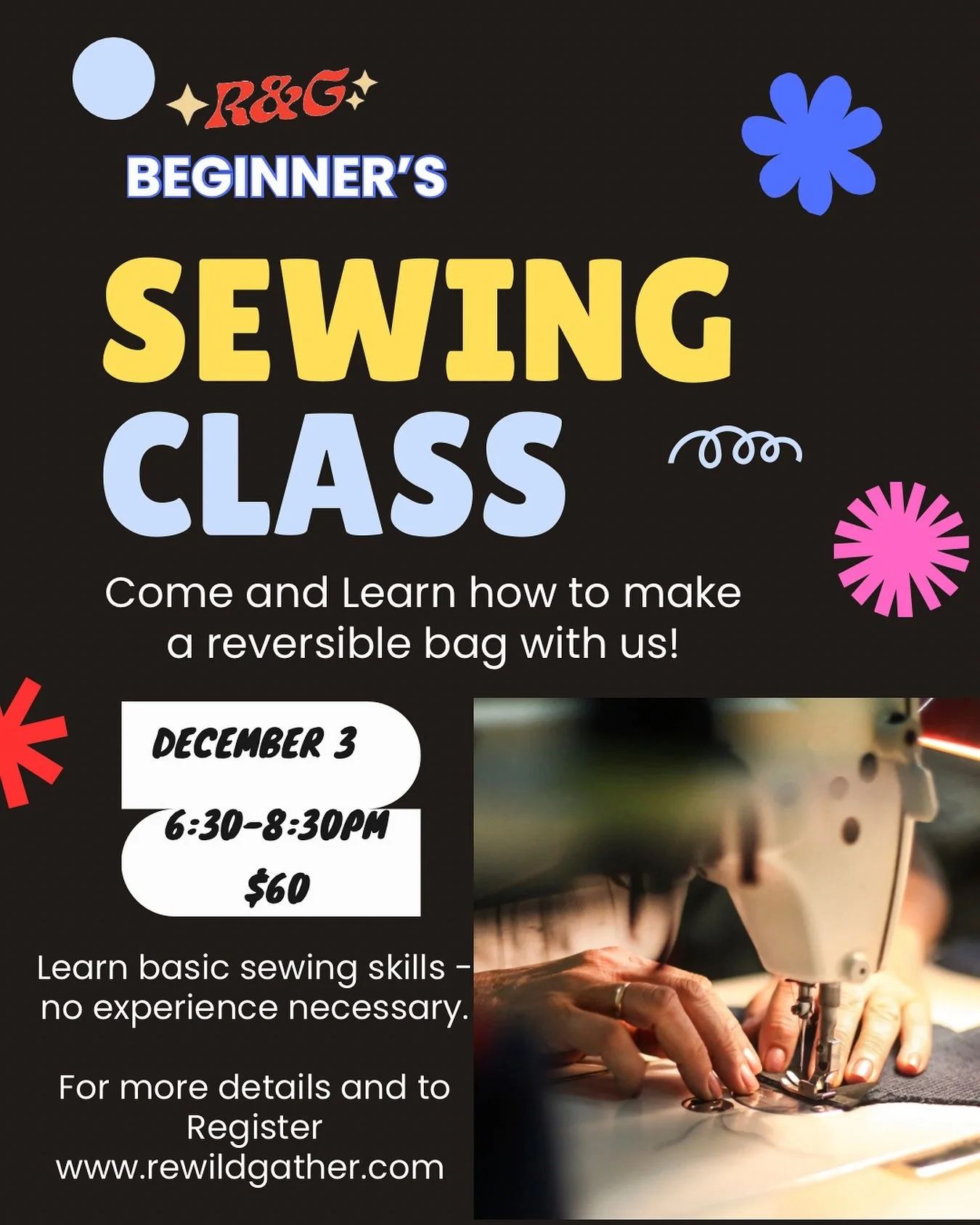 📍Next up&hellip;.
Beginner&rsquo;s Sewing Class 
Learn Basic Sewing Skills - No
Sewing Experience
Necessary!

Come learn how to sew a reversible bag with us!

Wednesday, December 3
6:30-8:30pm
$60

What&rsquo;s Included:

&bull;Overview of the bag p